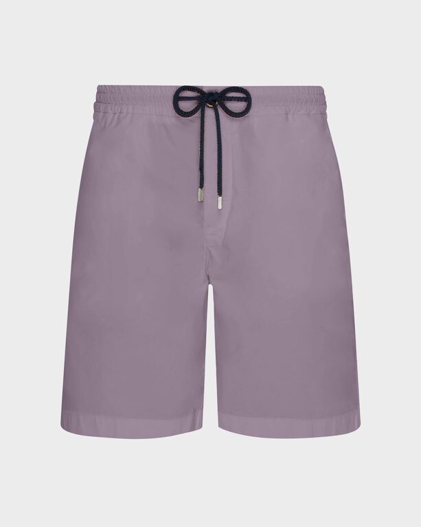 Vilebrequin - Men Satin Cotton Elastic Waist Bermuda Shorts Solid - Bermuda - Bartolo - Purple - Size S