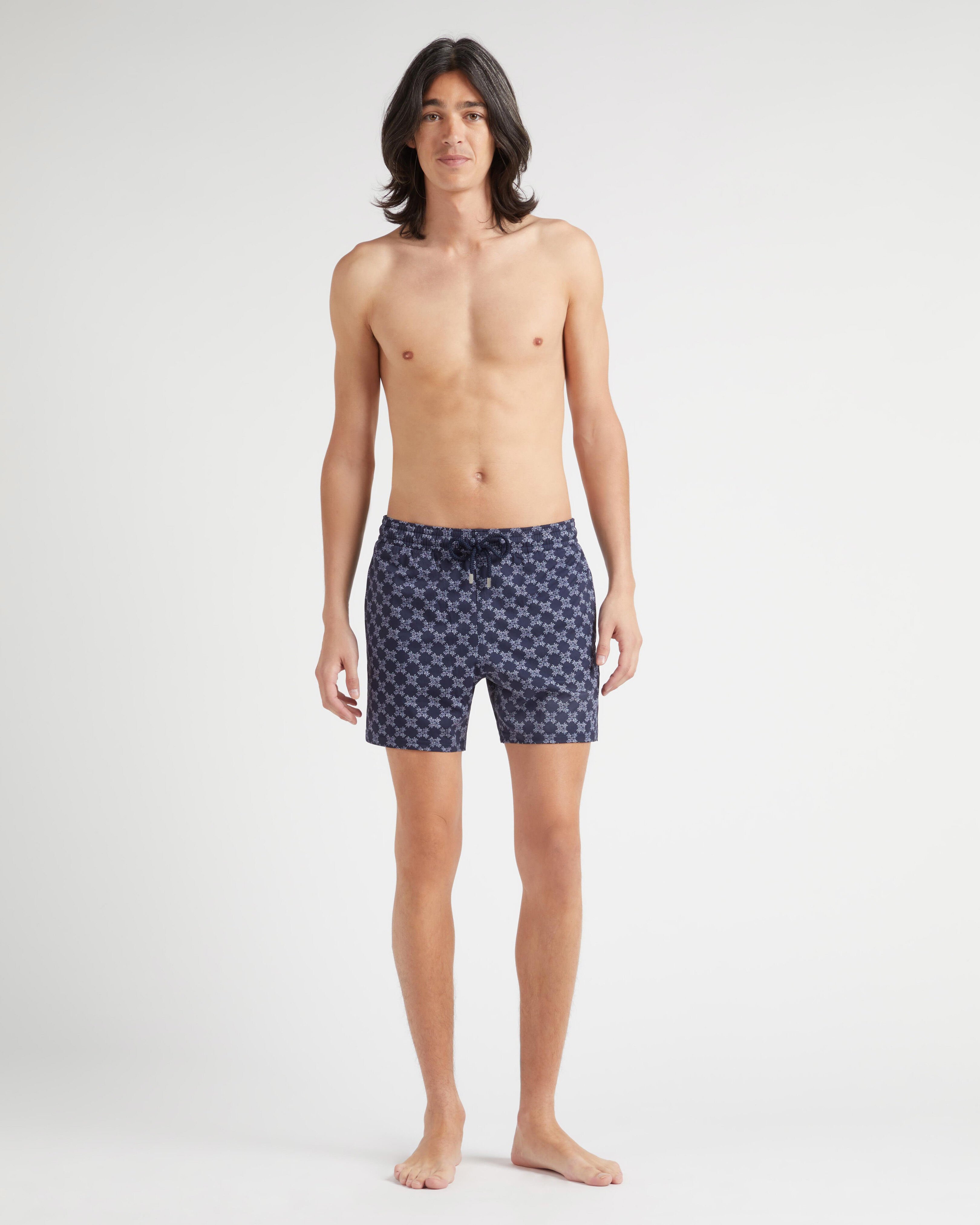 Men Stretch Swim Shorts Turtle Monogram AZUL MARINO frontworn view