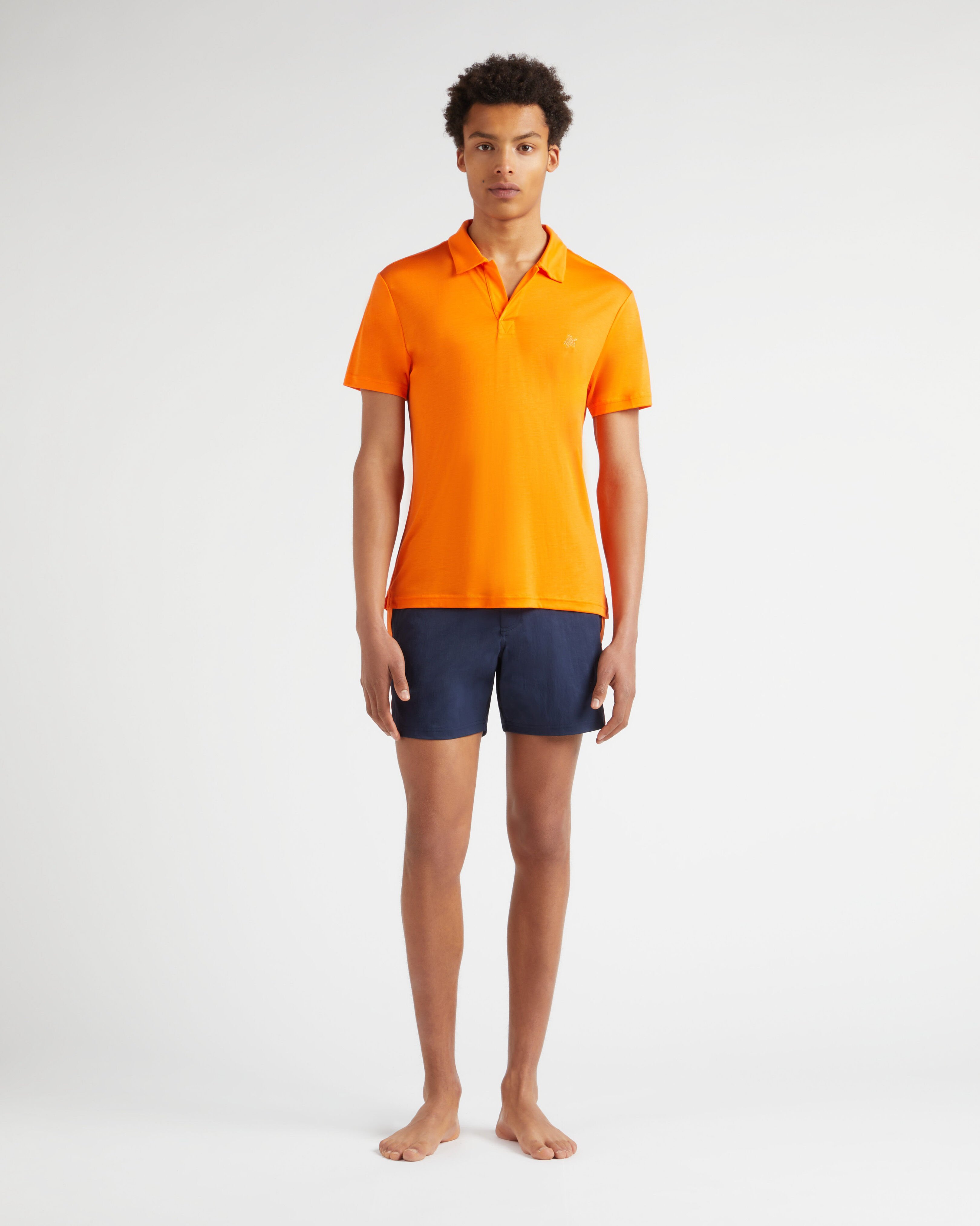 Men Tencel Polo Shirt Solid APRICOT frontworn view