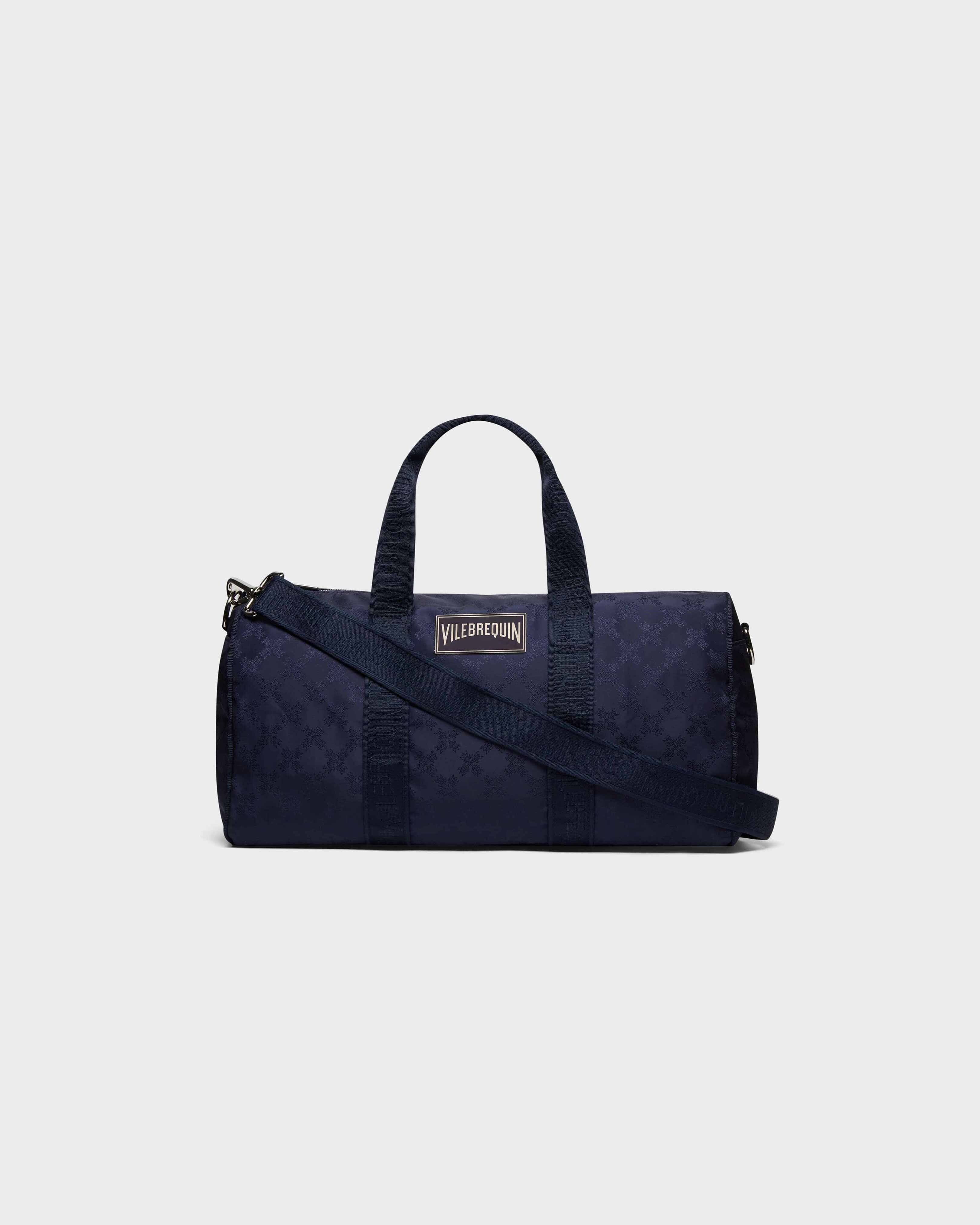 Bolso de viaje para escapadas de fin de semana con estampado de jaquard Turtle Monogram AZUL MARINO lifestyle view