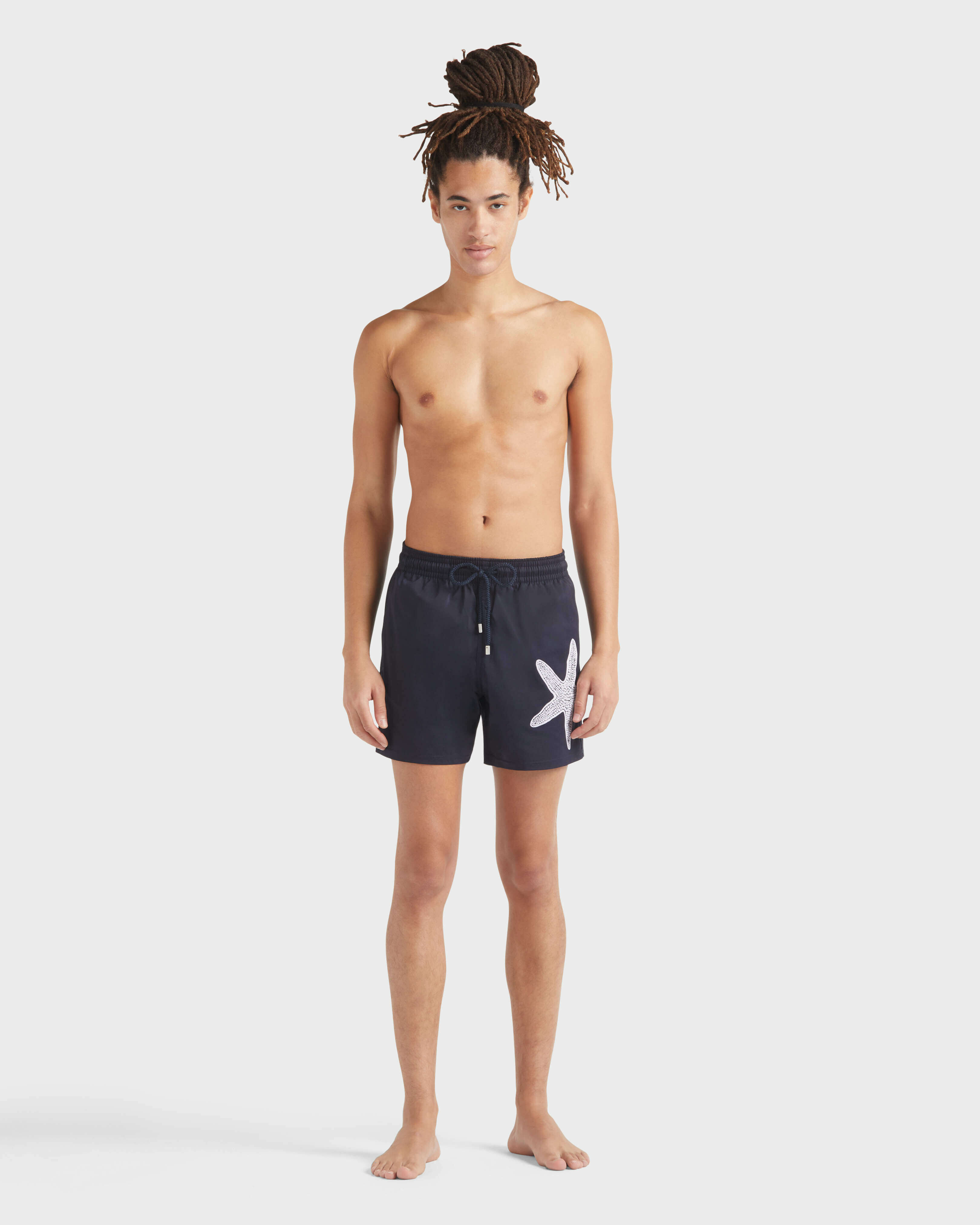 Men Stretch Short Swim Shorts Placed Starlette NAVY frontworn view