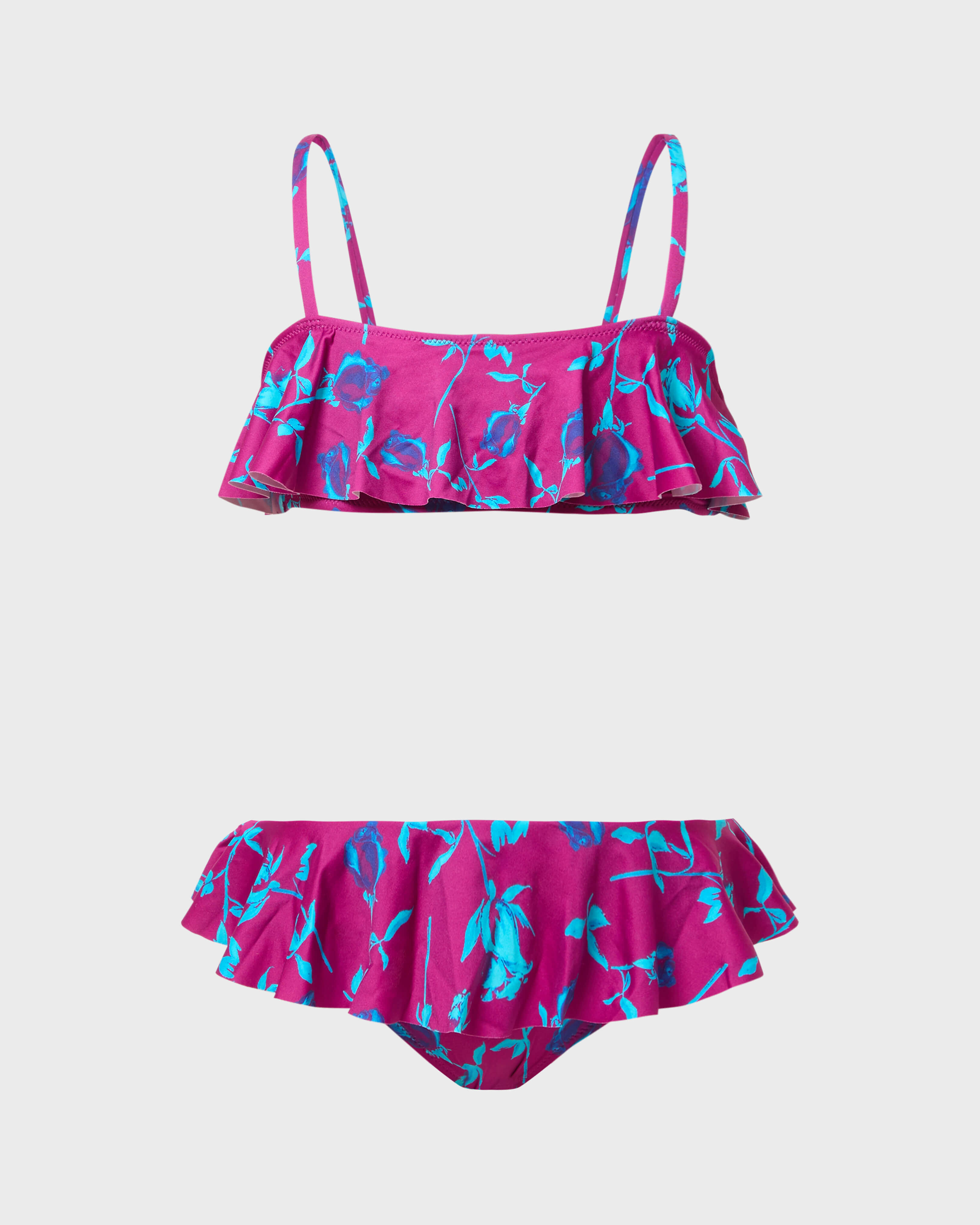 Girls Two pieces Swimsuit Roses CRIMSON PURPLE front view