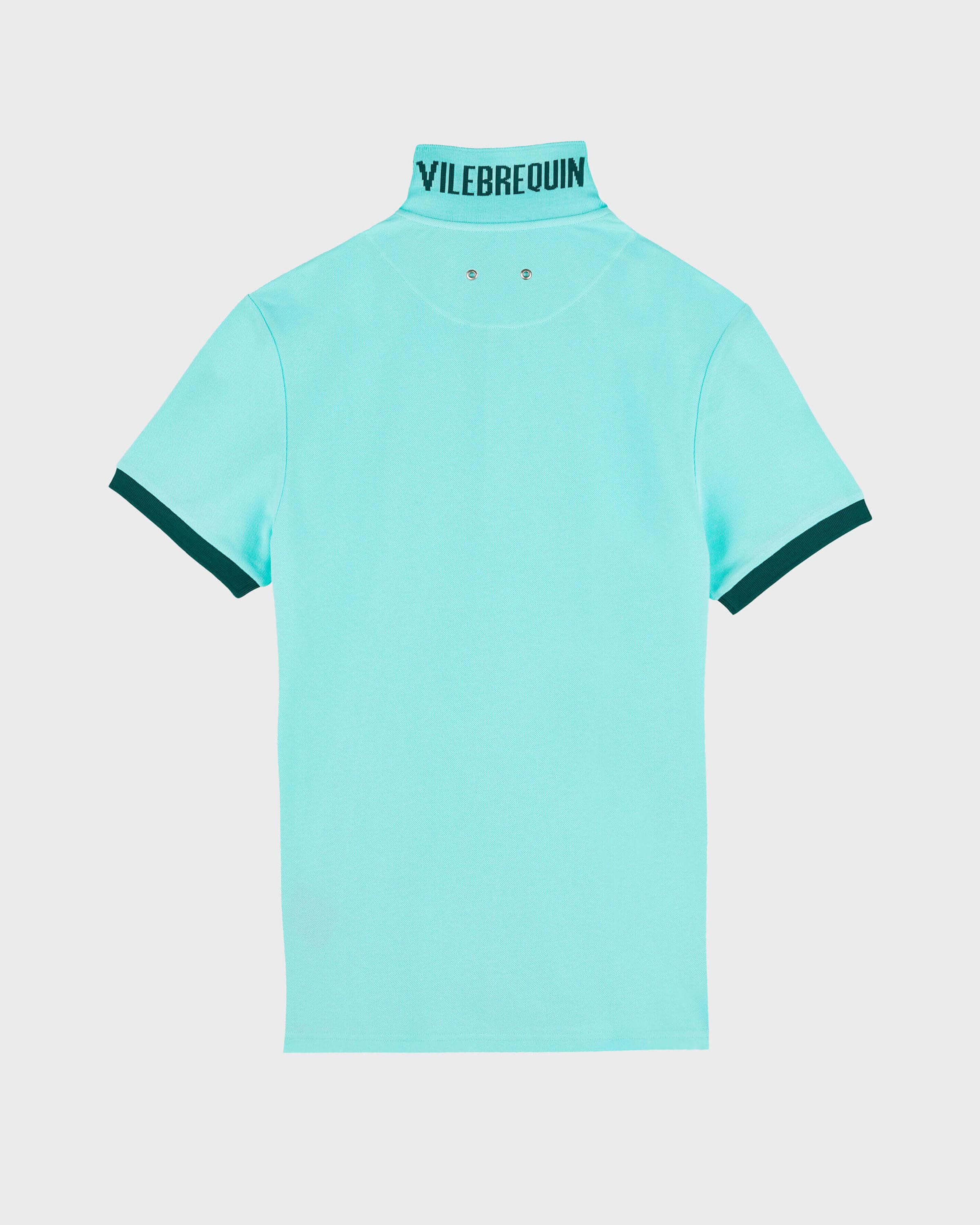 Men Organic Cotton Pique Polo Shirt Solid LAGOON back view