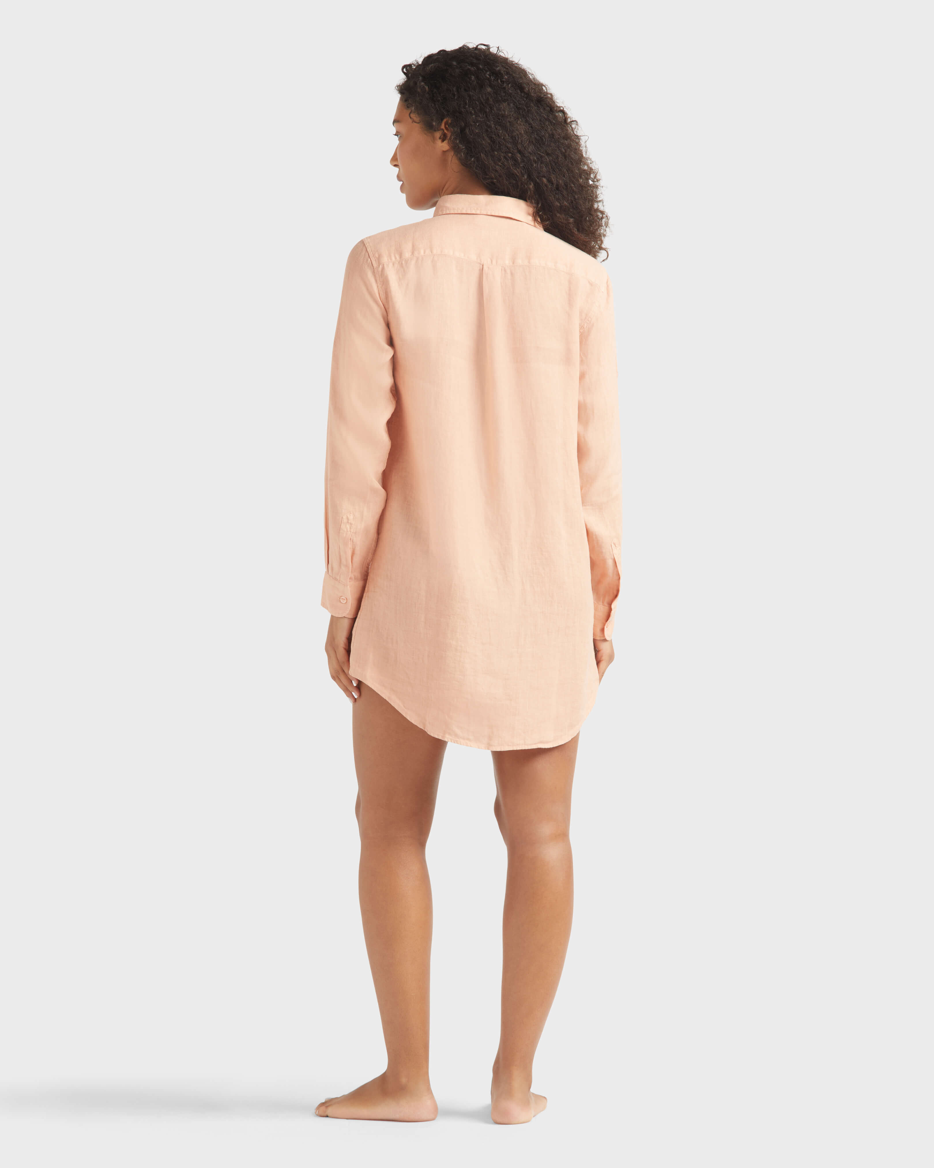 Women Linen Shirt Dress Solid BLUSH backworn view