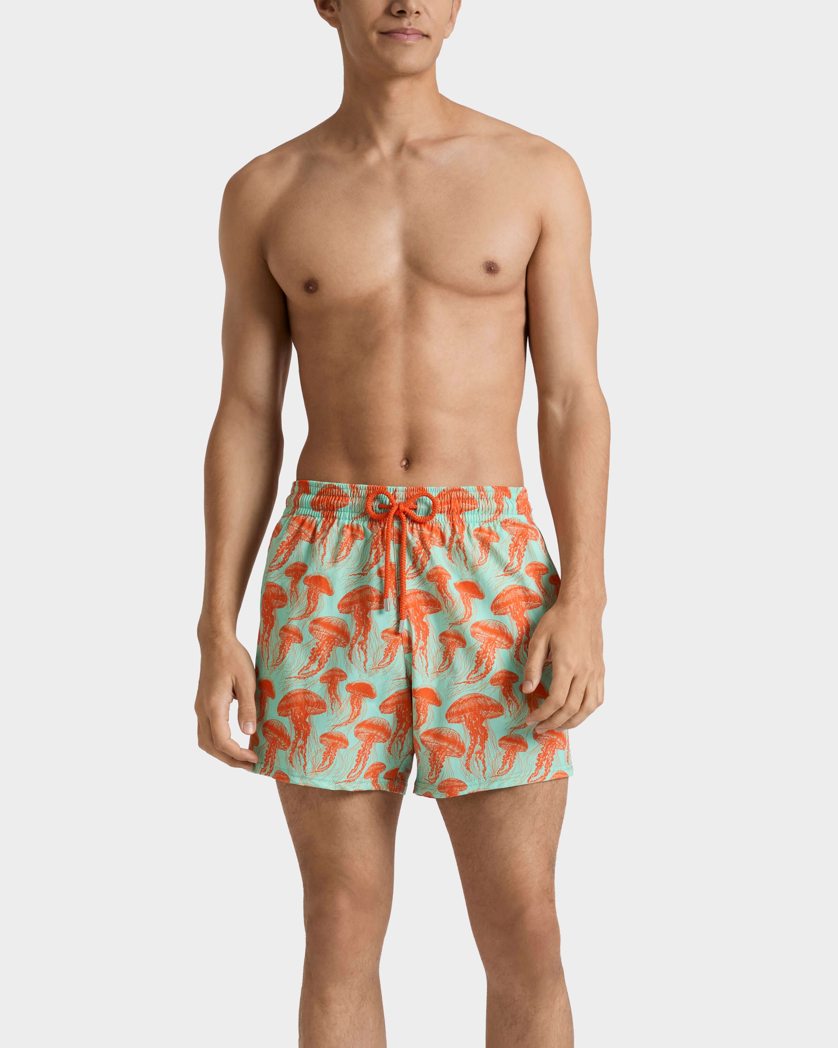 Men Stretch Short Swim Shorts Jellyfish Dance CARIBBEAN frontworn view