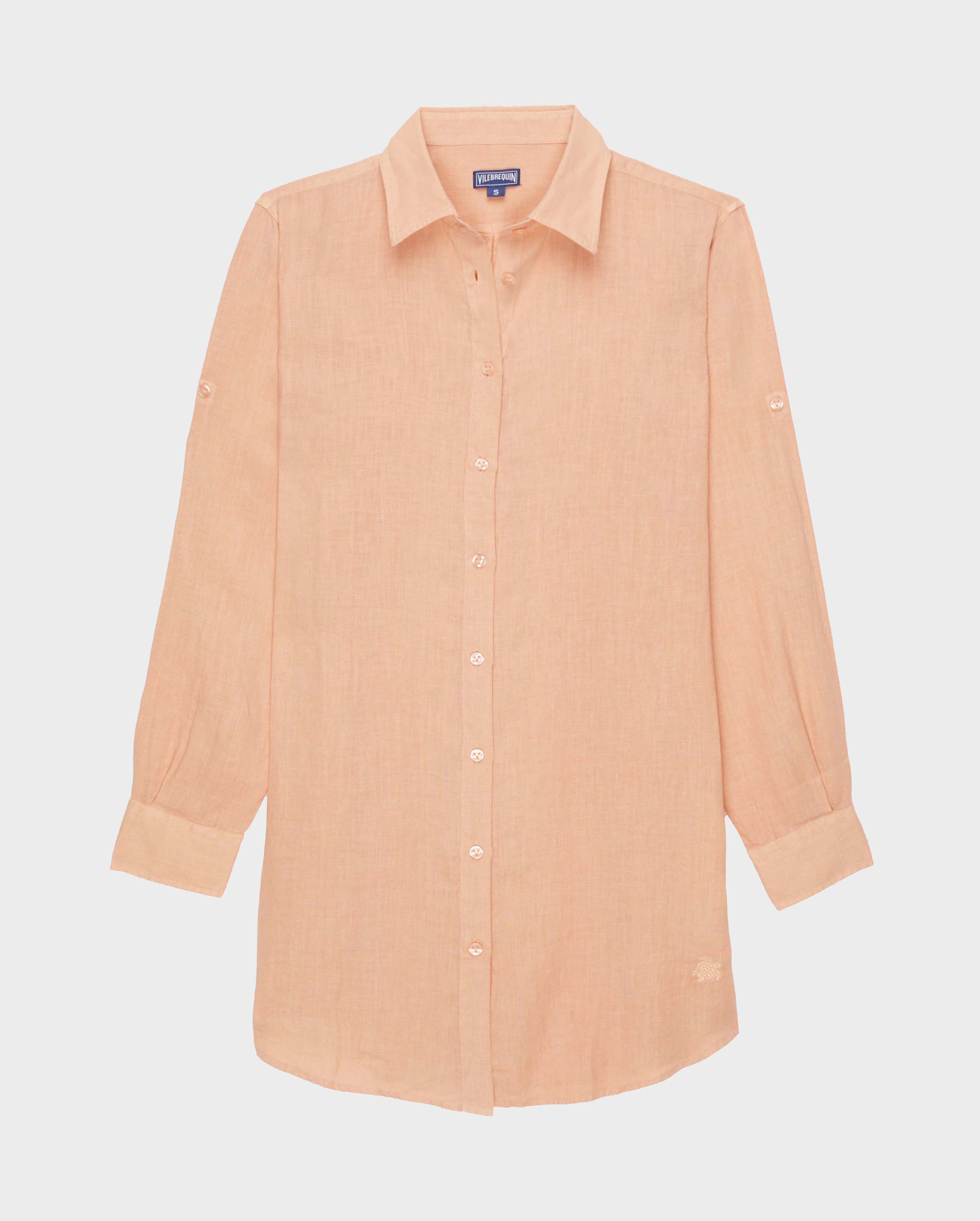 Women Linen Shirt Dress Solid BLUSH front view