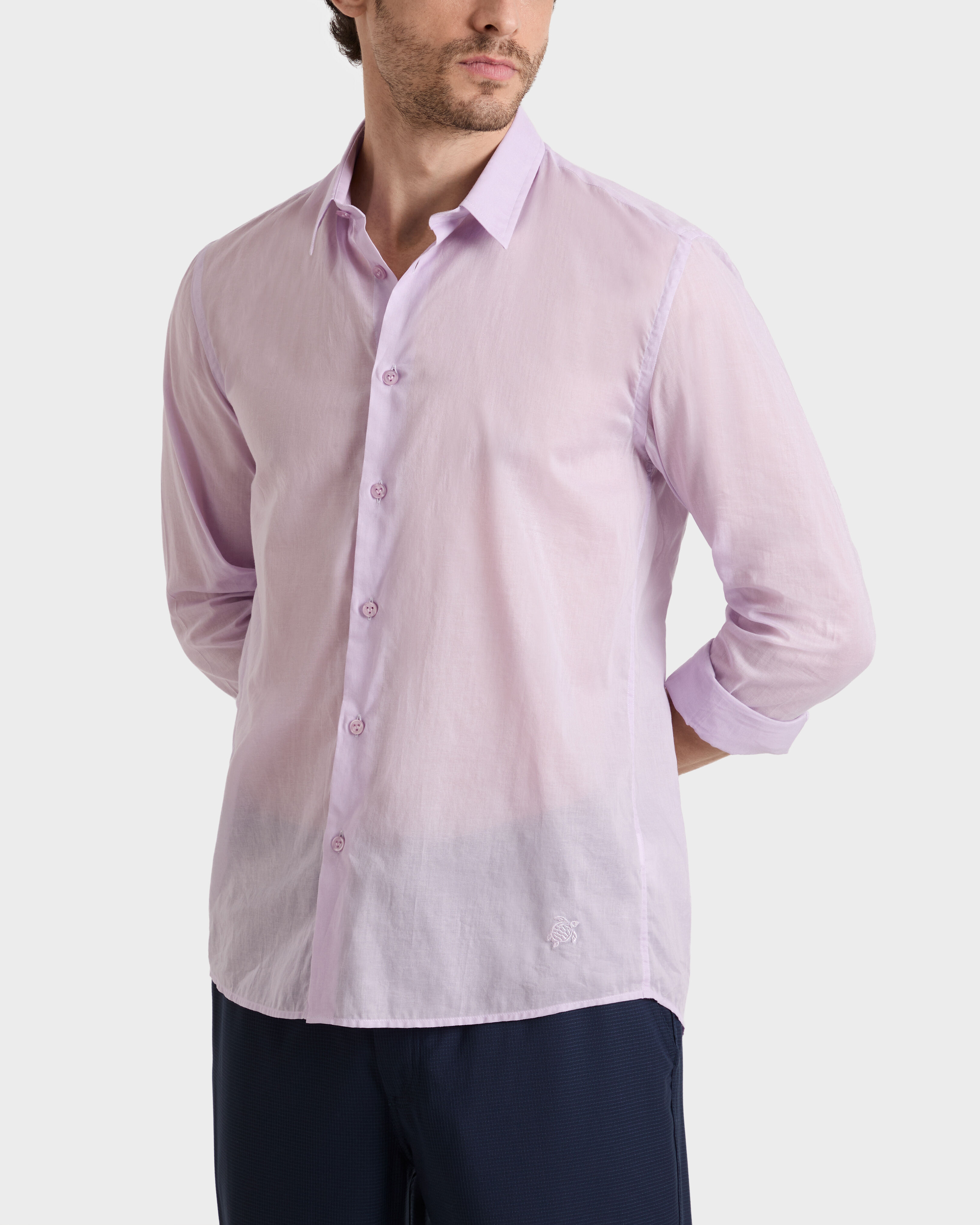 Cotton Voile Lightweight Shirt Solid PETALE / PINK frontworn view