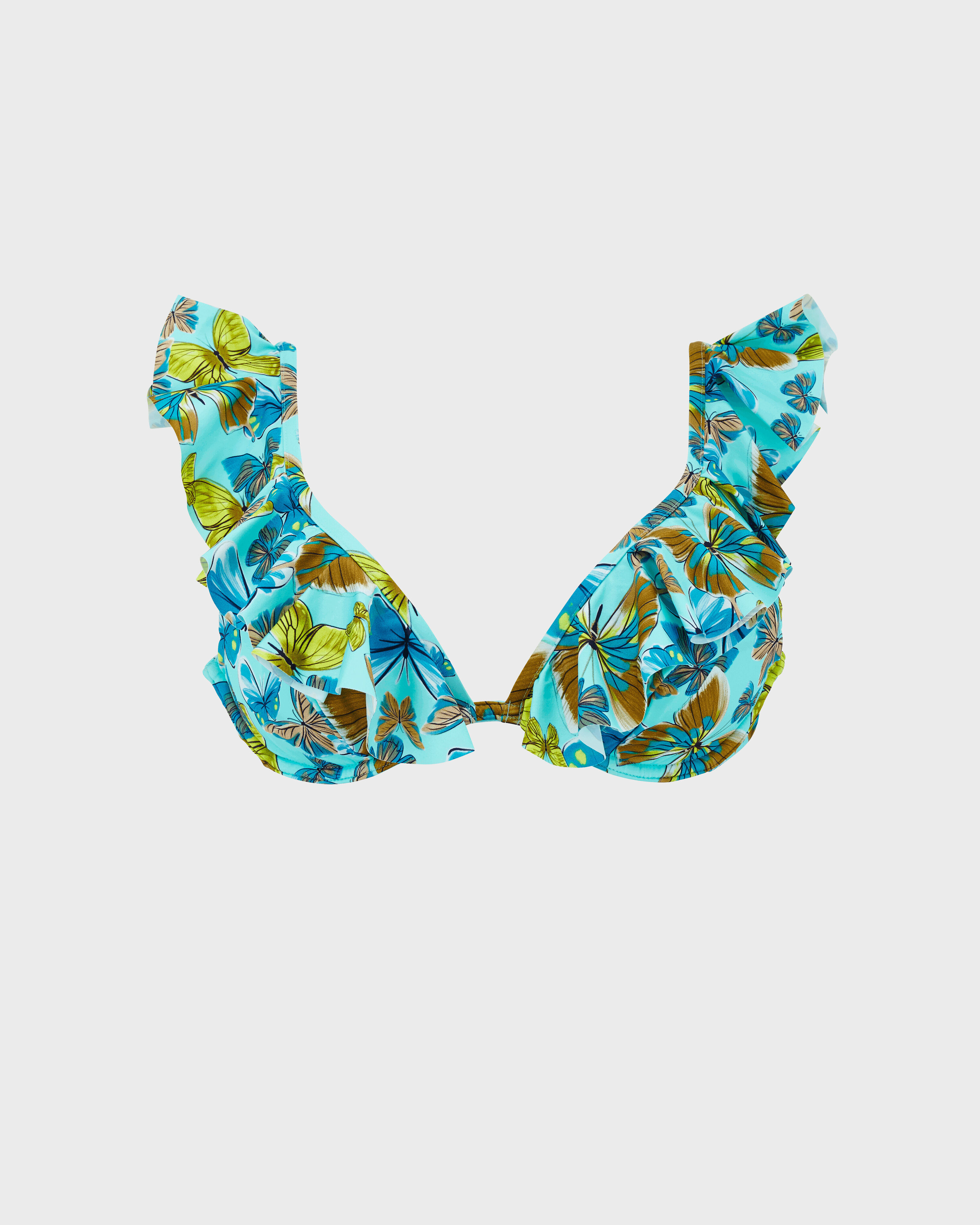 Top de bikini anudado alrededor del cuello con estampado Butterflies para mujer LAGUNA front view