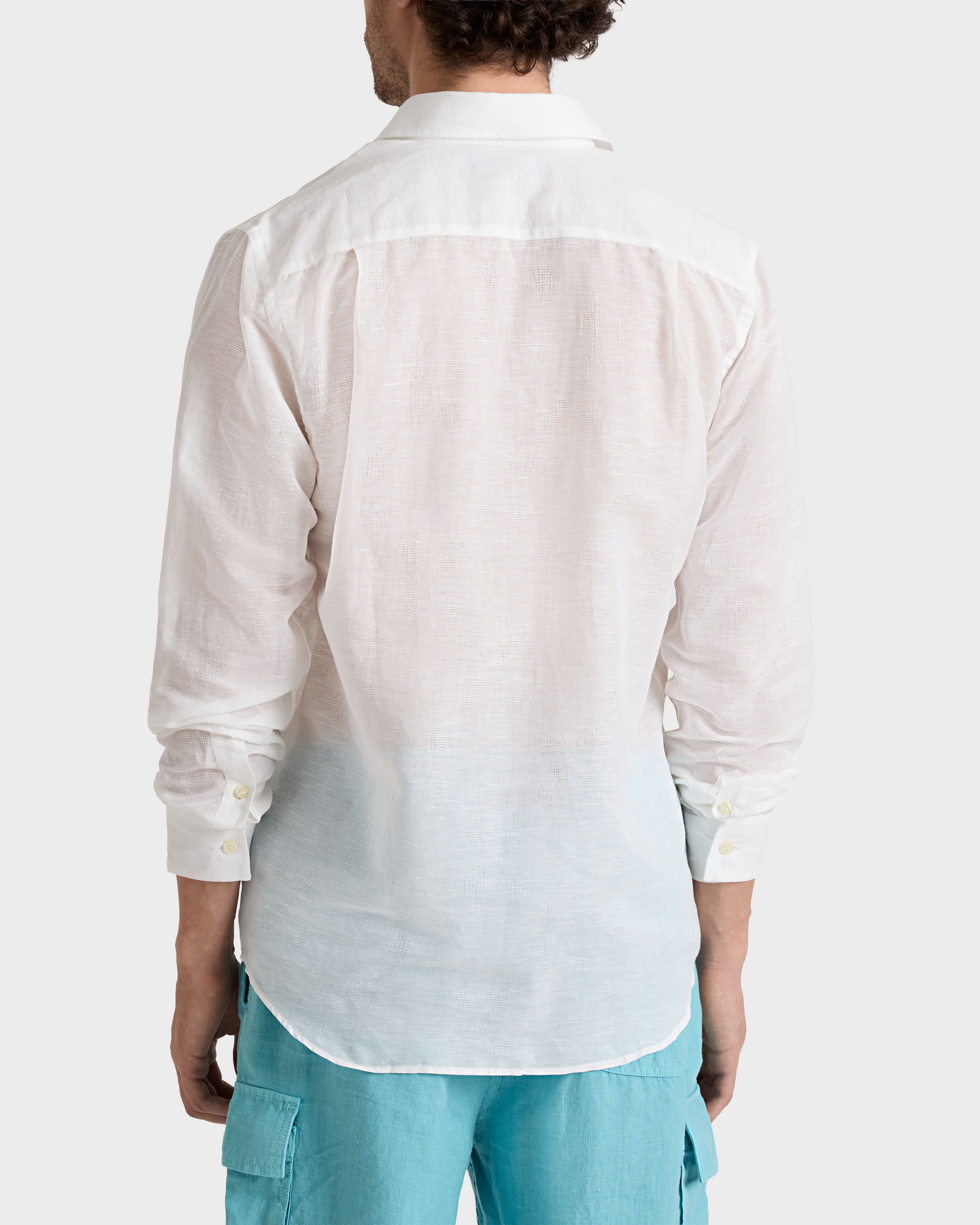 Turtle Monogram Hemd aus Leinen und Baumwolle für Herren WEISS backworn view