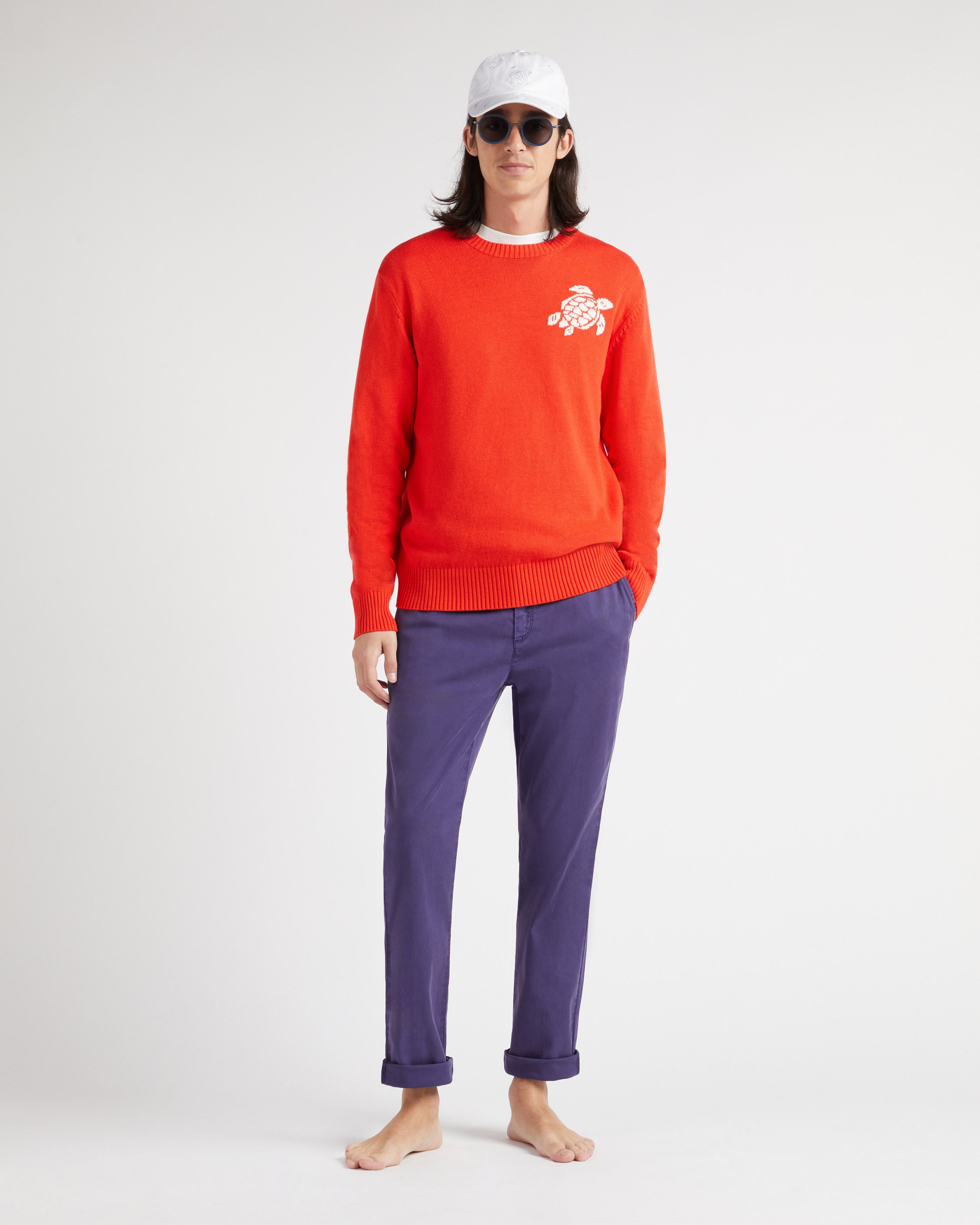 Men Crewneck Cotton Cashmere Sweater Turtle TILE supp1 view