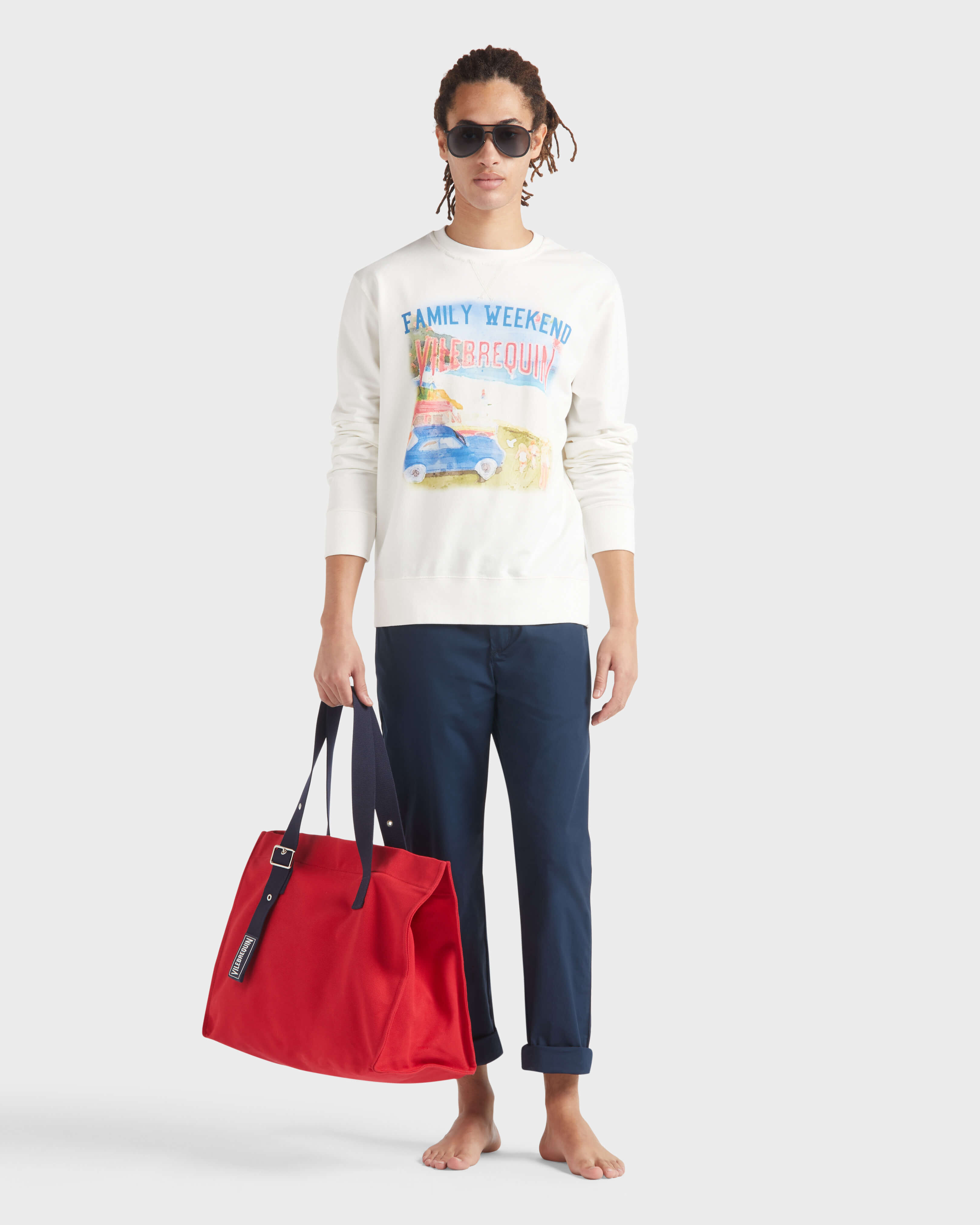 Pantalon en coton taille élastique homme uni BLEU MARINE supp1 view