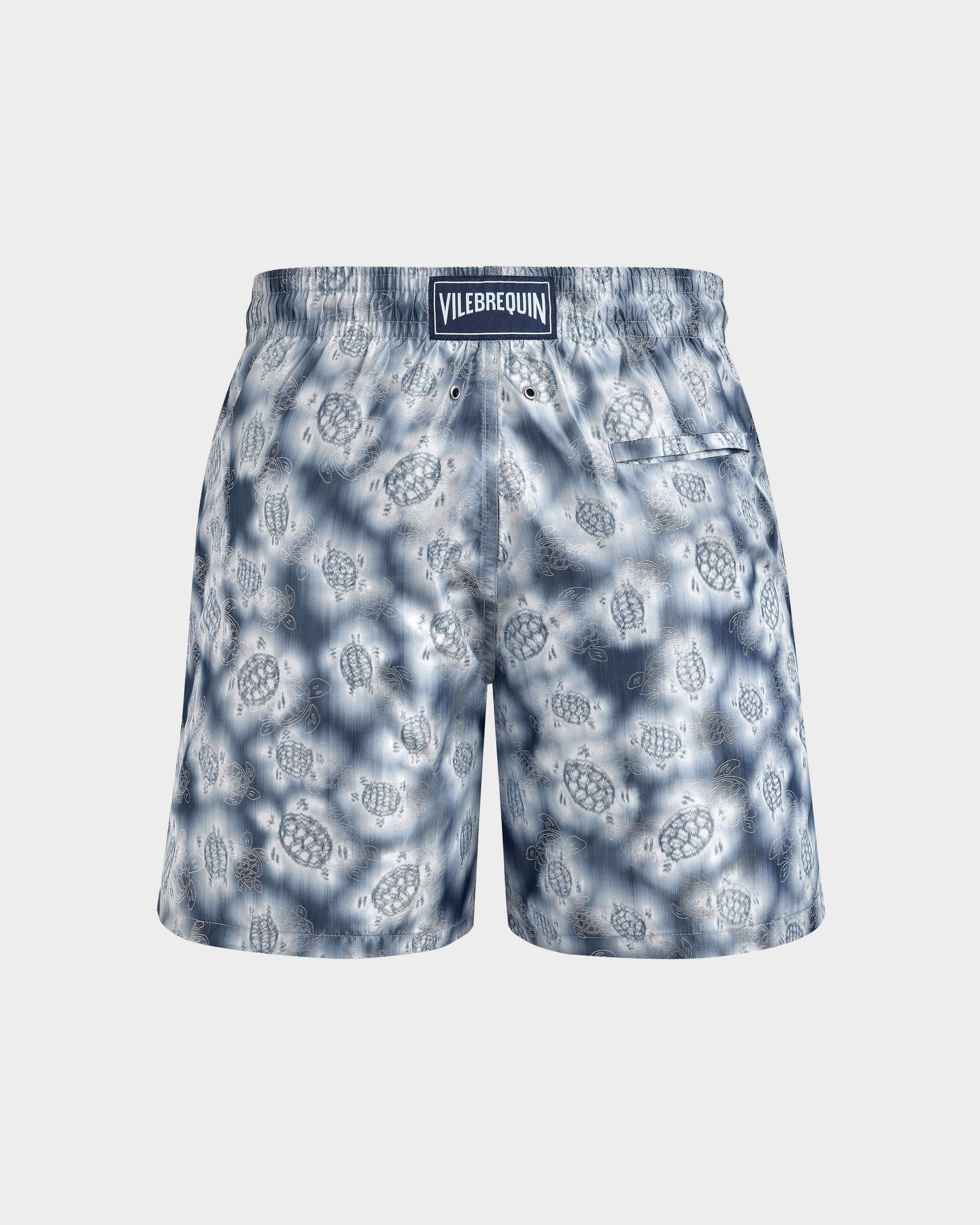 Men Silk Swim Shorts Ronde des Tortues - Vilebrequin x Maison BUCOL NAVY back view