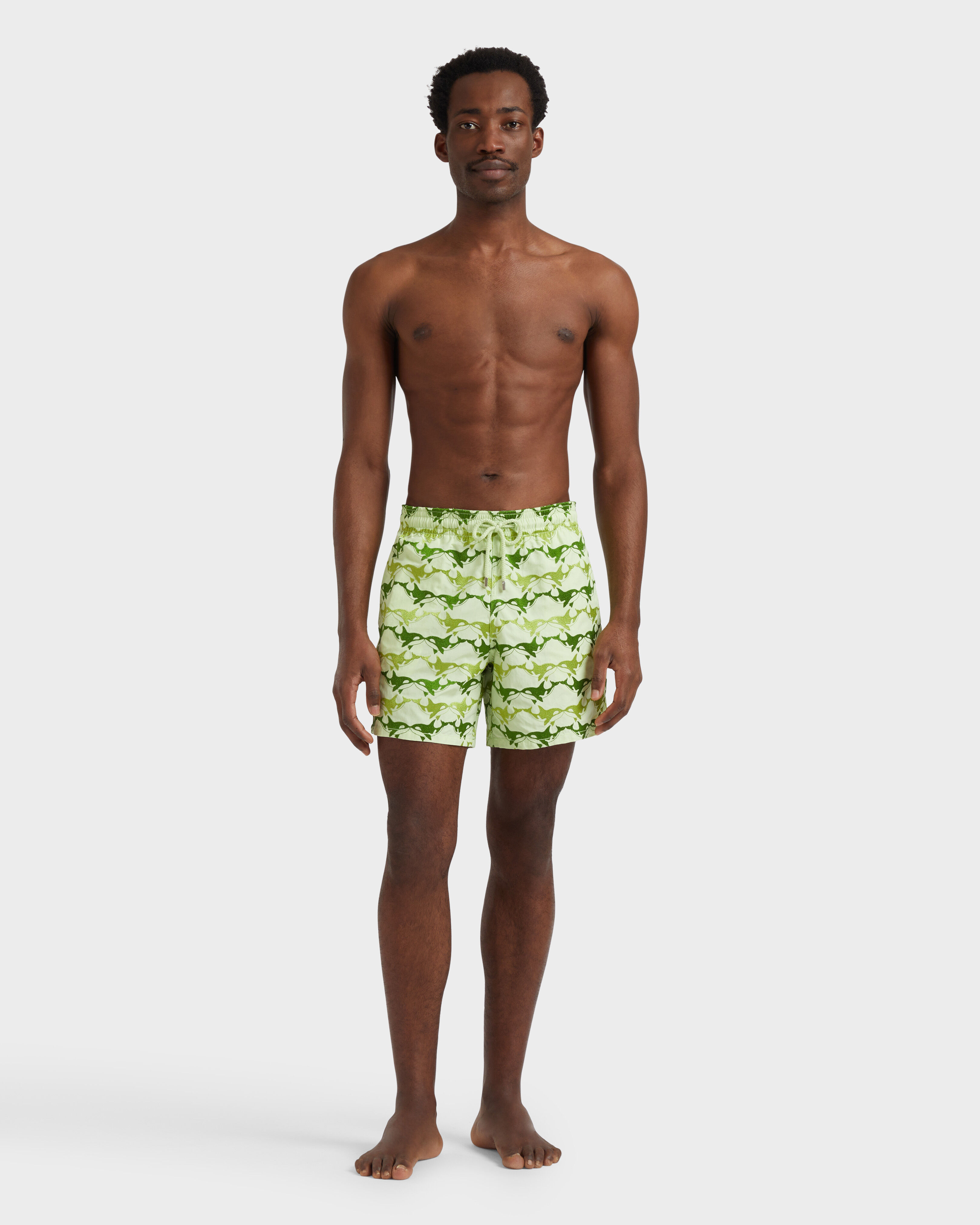 Men Swim Shorts Embroidered Orcas - Limited Edition MACAROON frontworn view