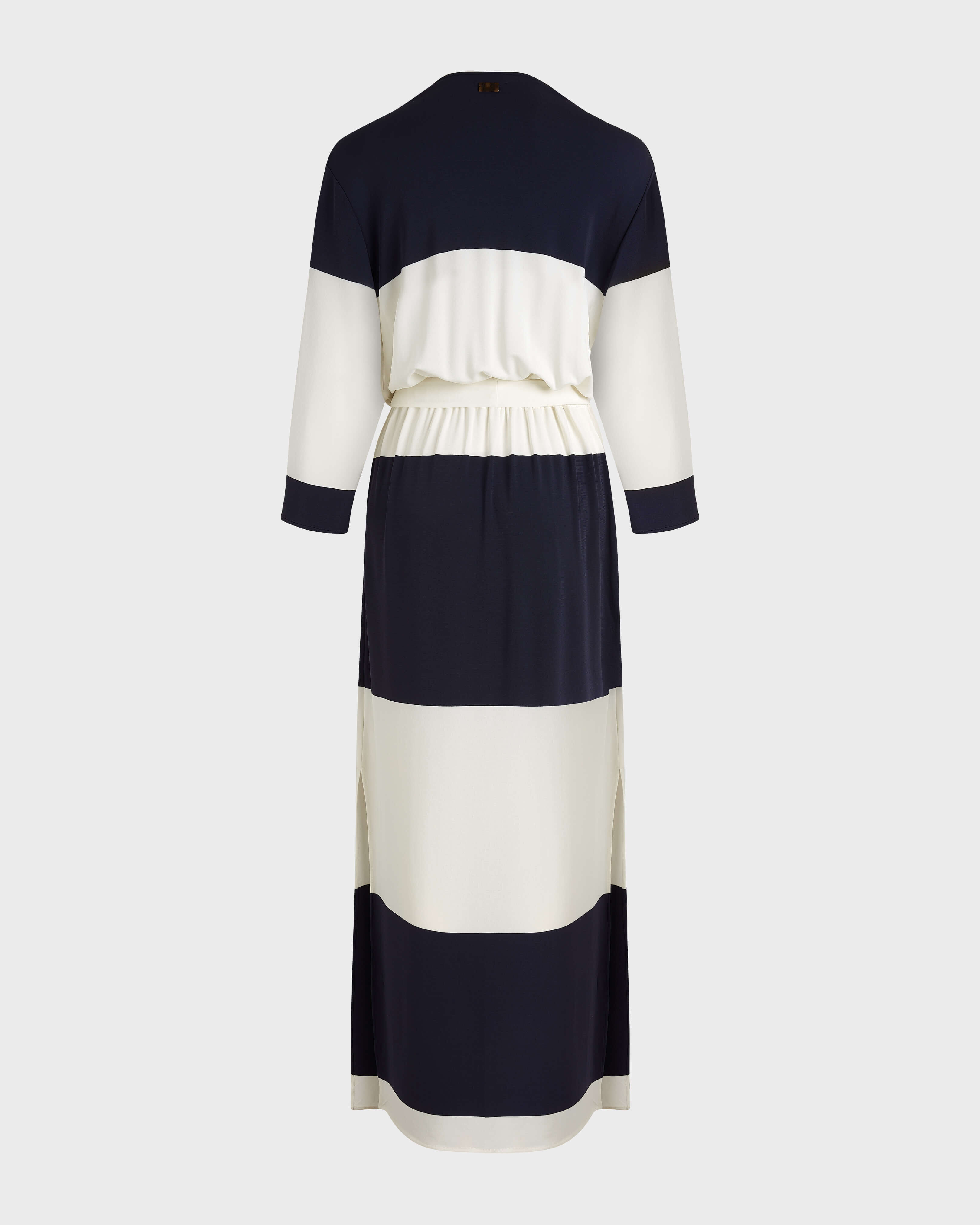 Women Viscose Jersey Maxi Striped Cowl-Neck Dress AZUL MARINO back view