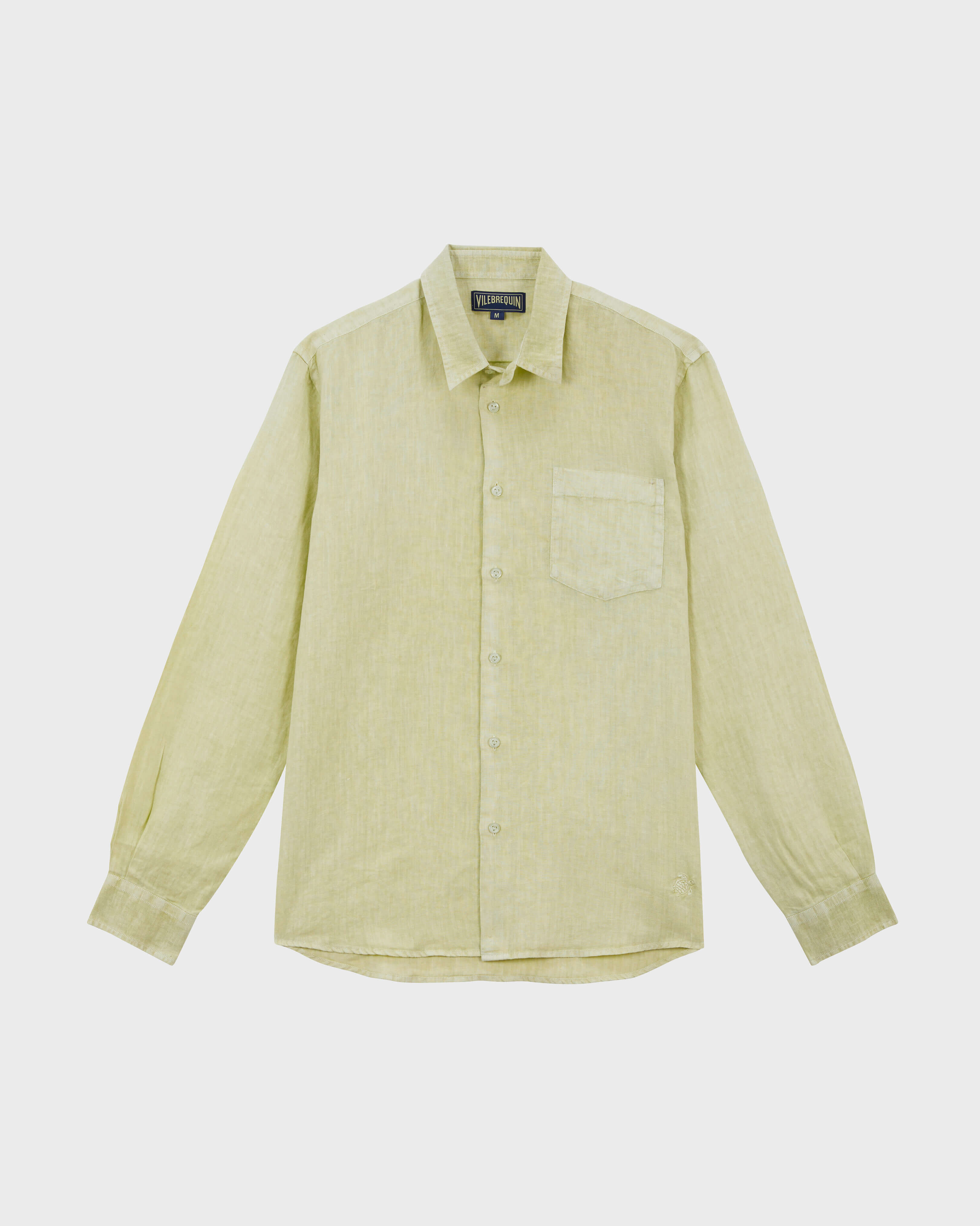 Men Linen Shirt Mineral Dye LEMONGRASS front view