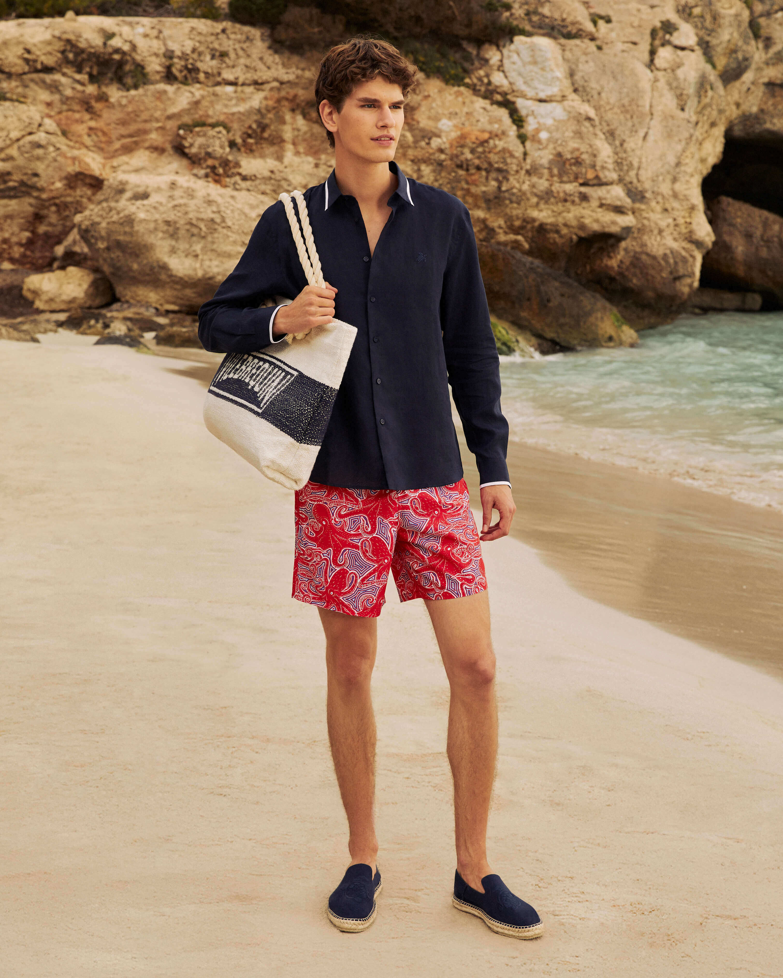 Men Linen Shirt Solid NAVY look1 view