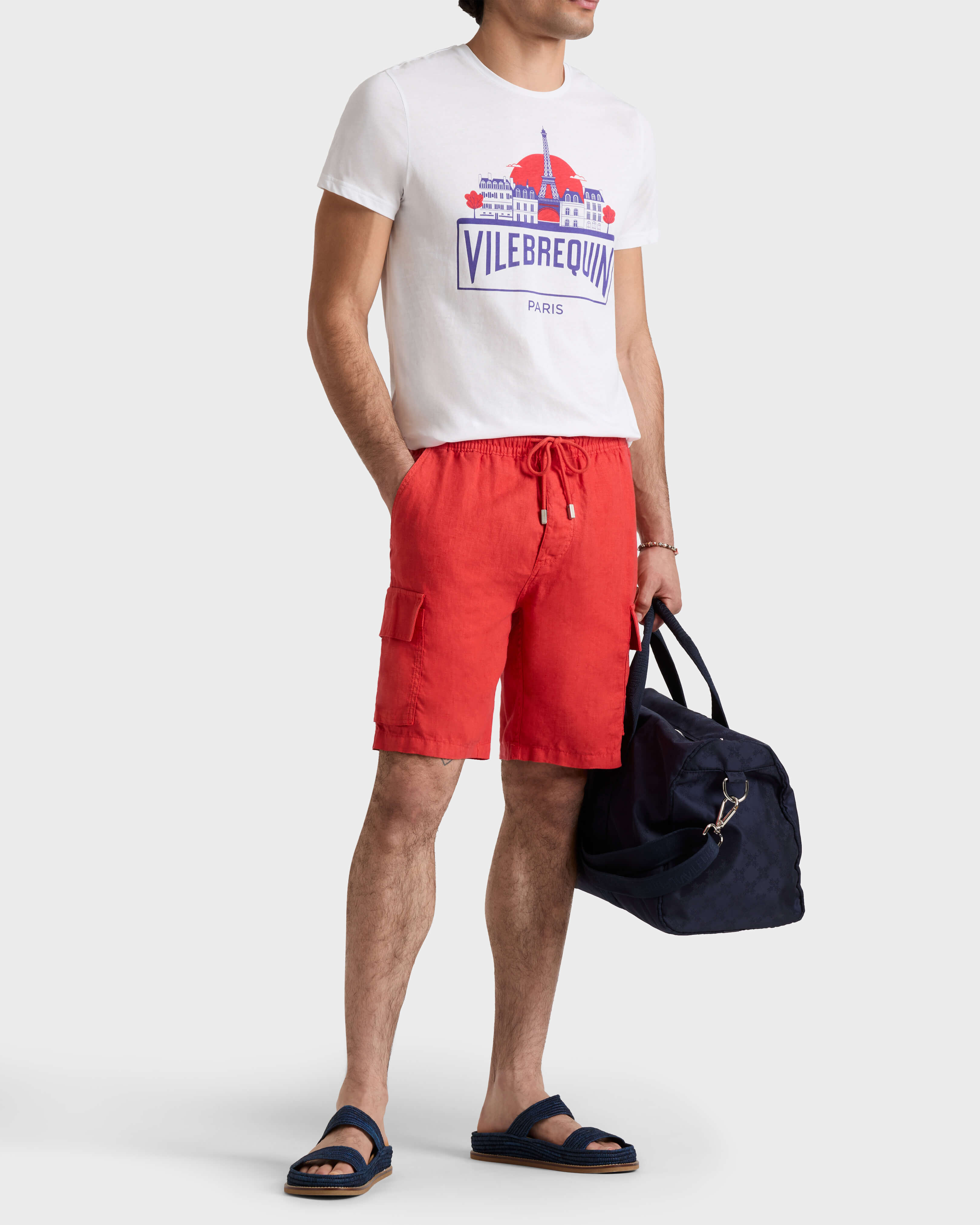 Bermuda cargo uomo in lino tinta unita DALIA frontworn view