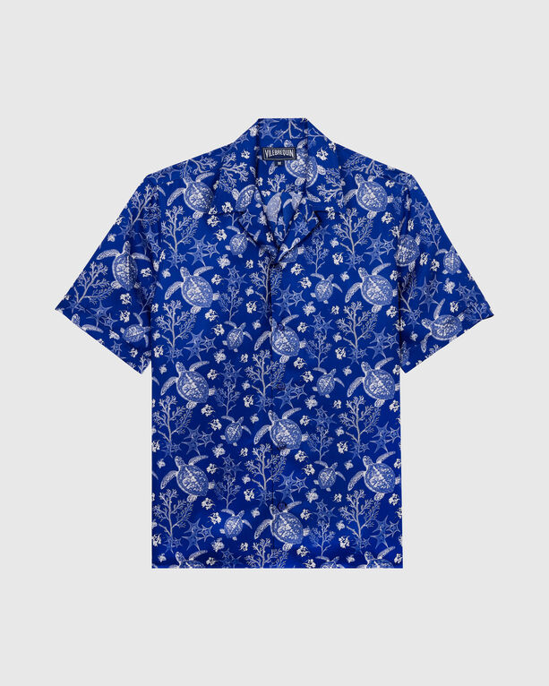 Vilebrequin - Men Silk Bowling Shirt X-ray Turtles - Shirt - Charli - Blue - Size S