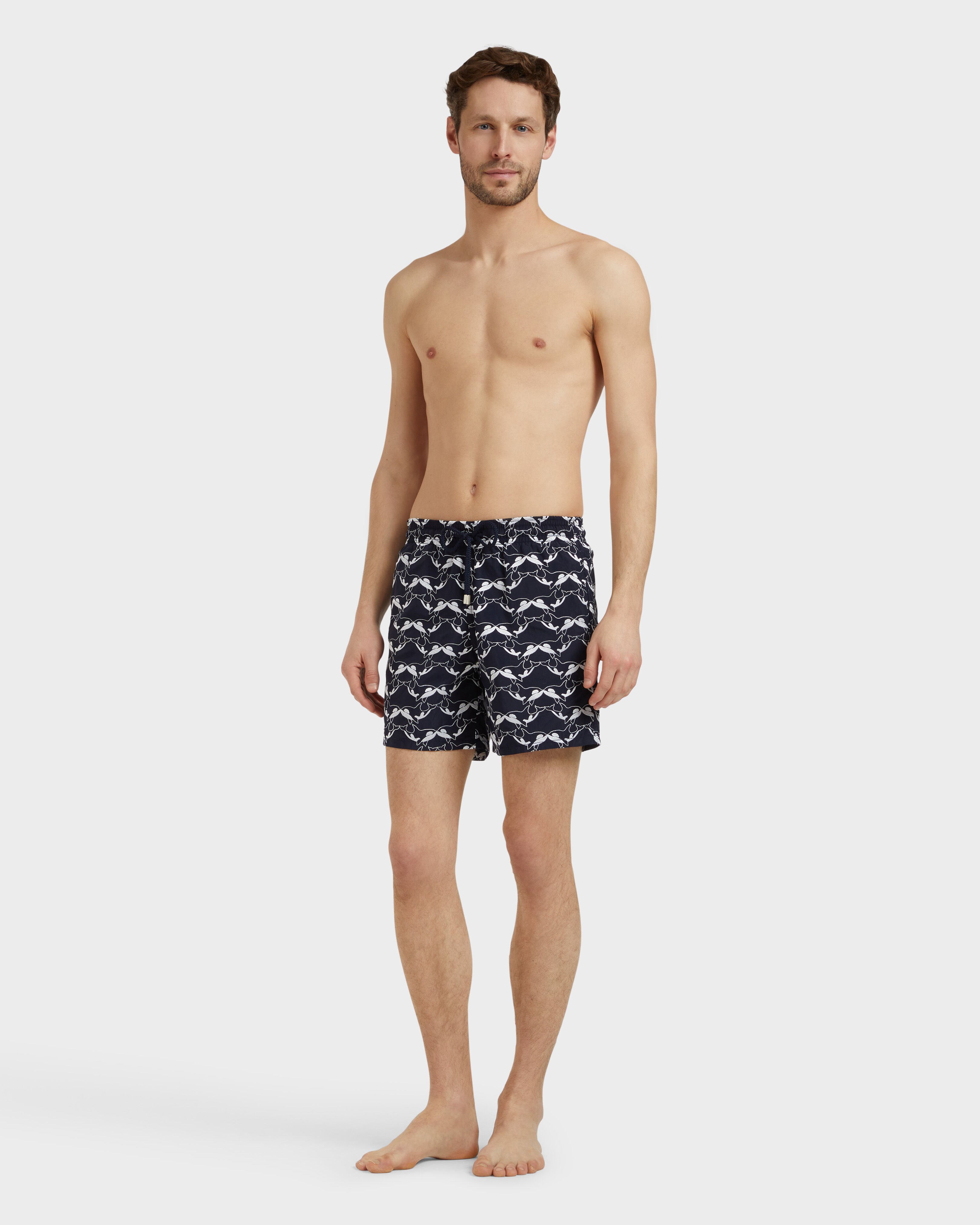Men Swim Shorts Embroidered Orcas - Limited Edition NAVY frontworn view