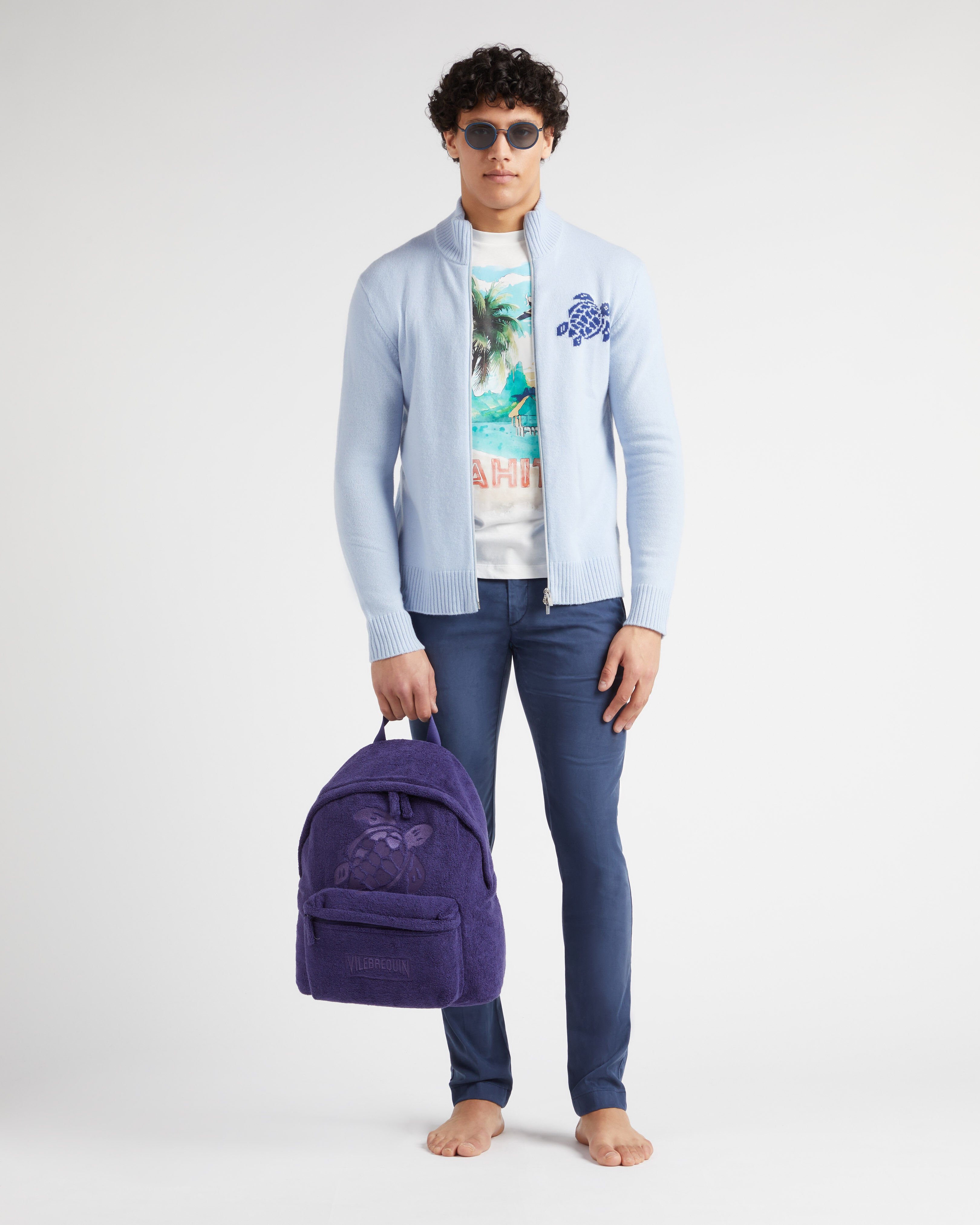 Men Wool Cashmere Full Zip Sweater Turtle TROPEZIAN BLUE supp1 view