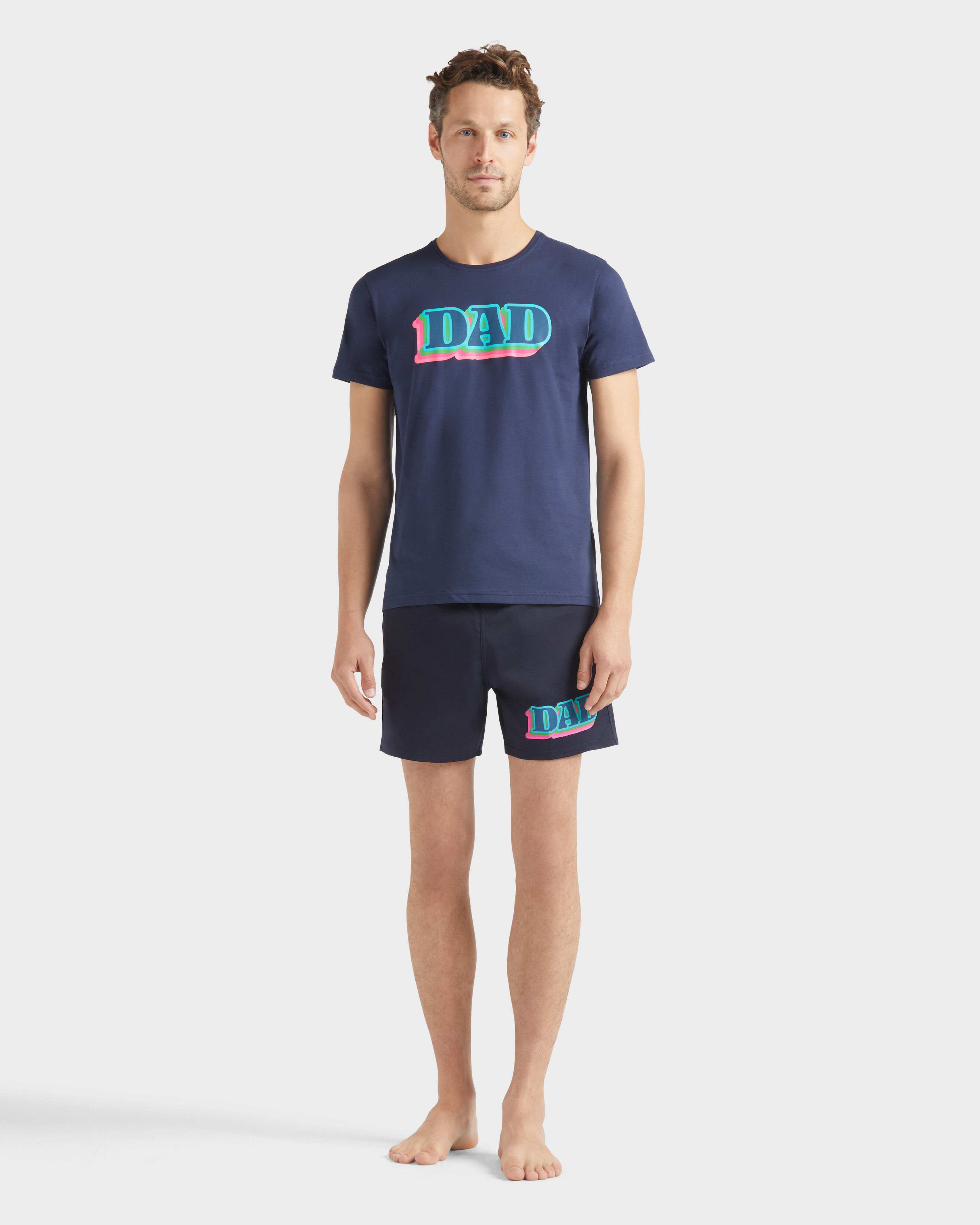Men Organic Cotton T-shirt Dad and Son NAVY frontworn view