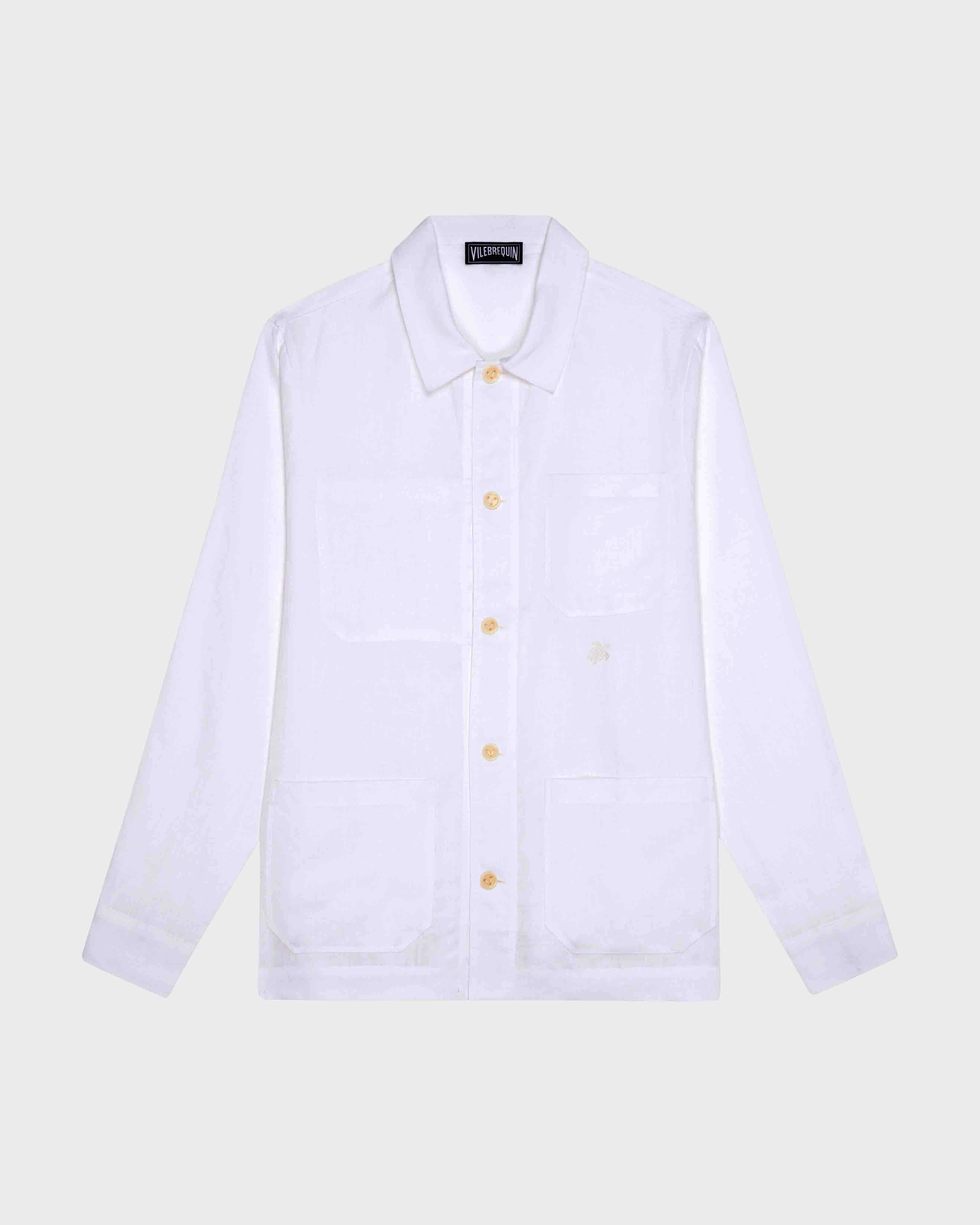 Men Linen Solid Overshirt WHITE front view