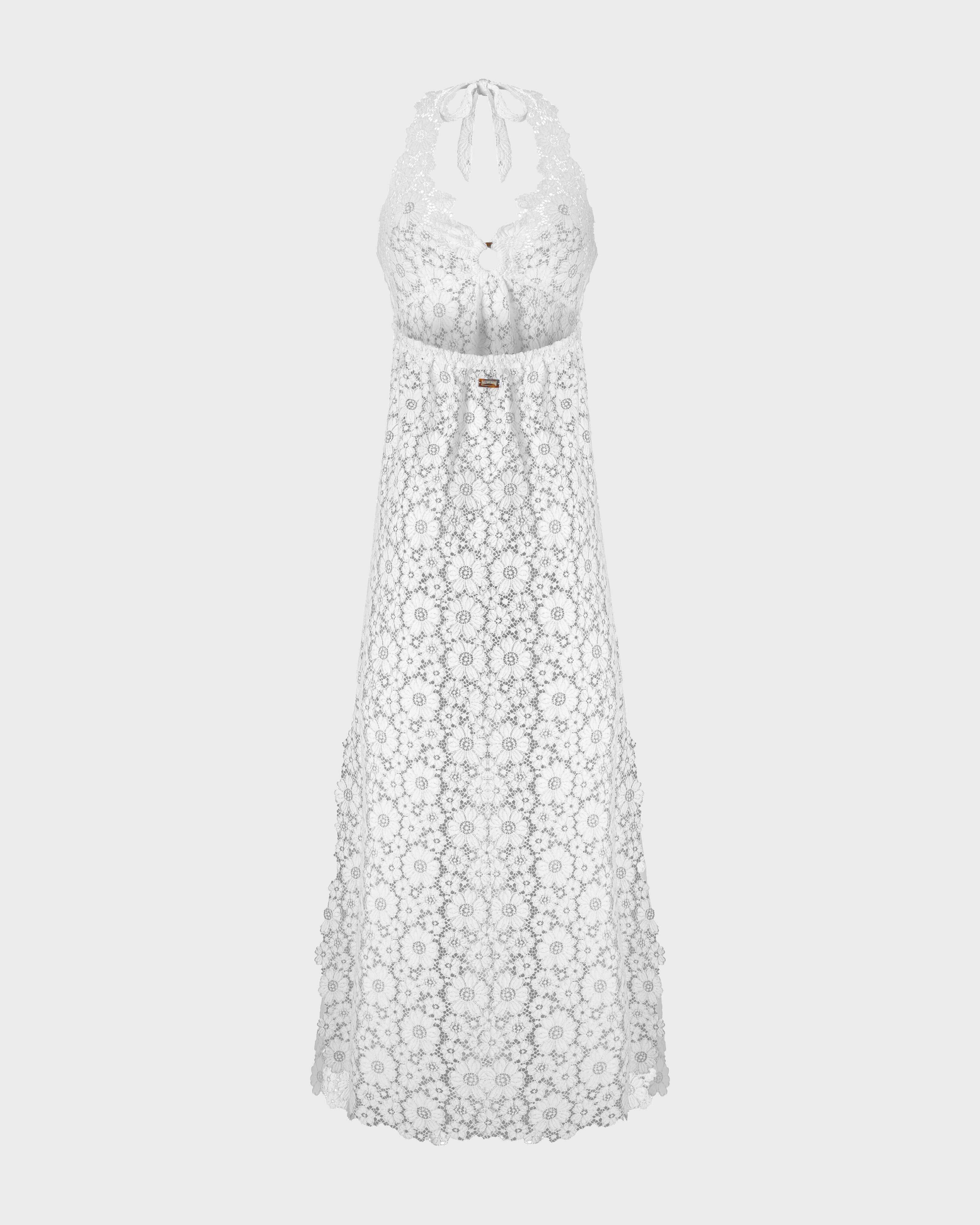 Vestido largo con la espalda al aire en guipur floral mujer - Collection Limited BLANCO back view
