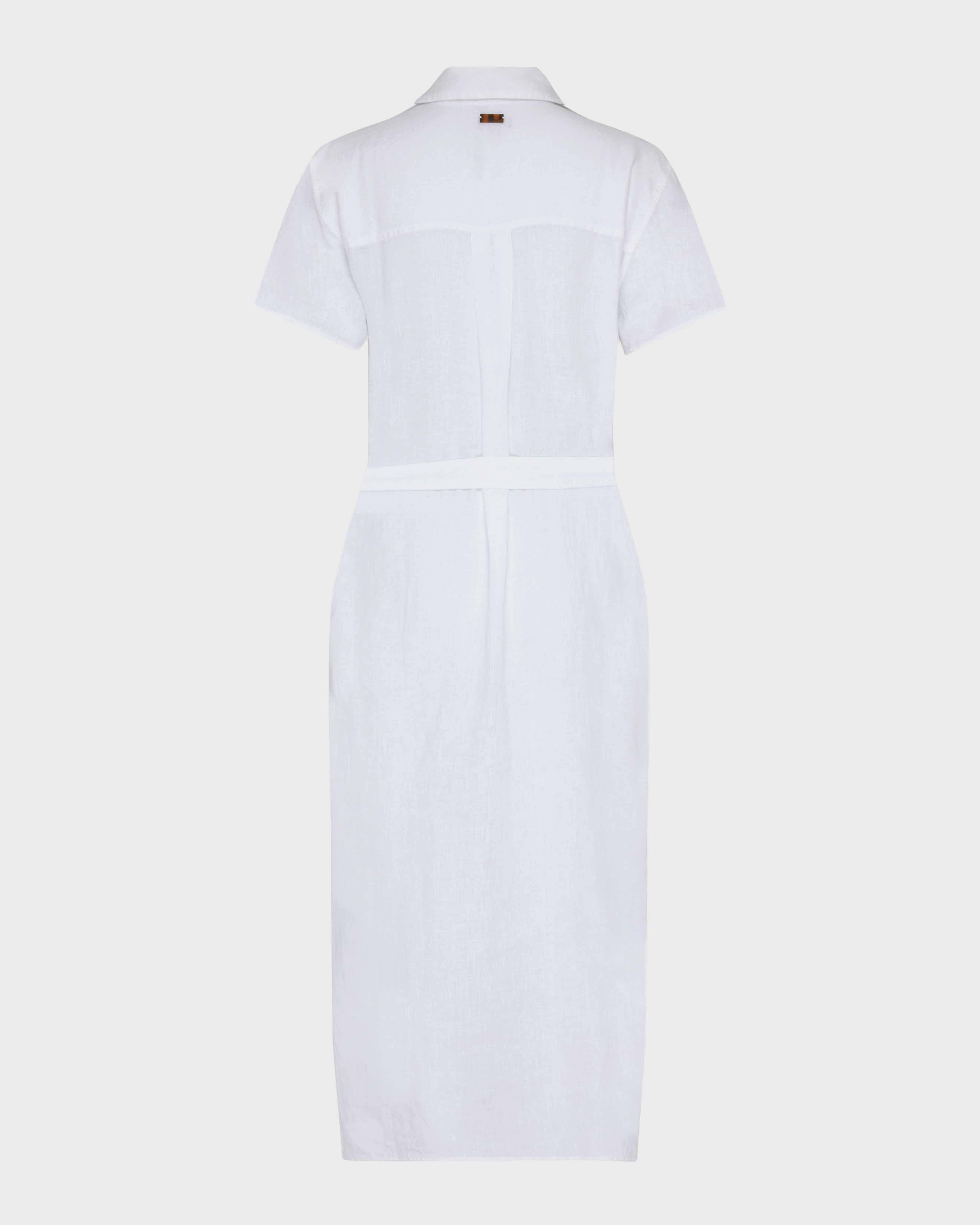 Women Linen Shirt Dress Solid WHITE back view