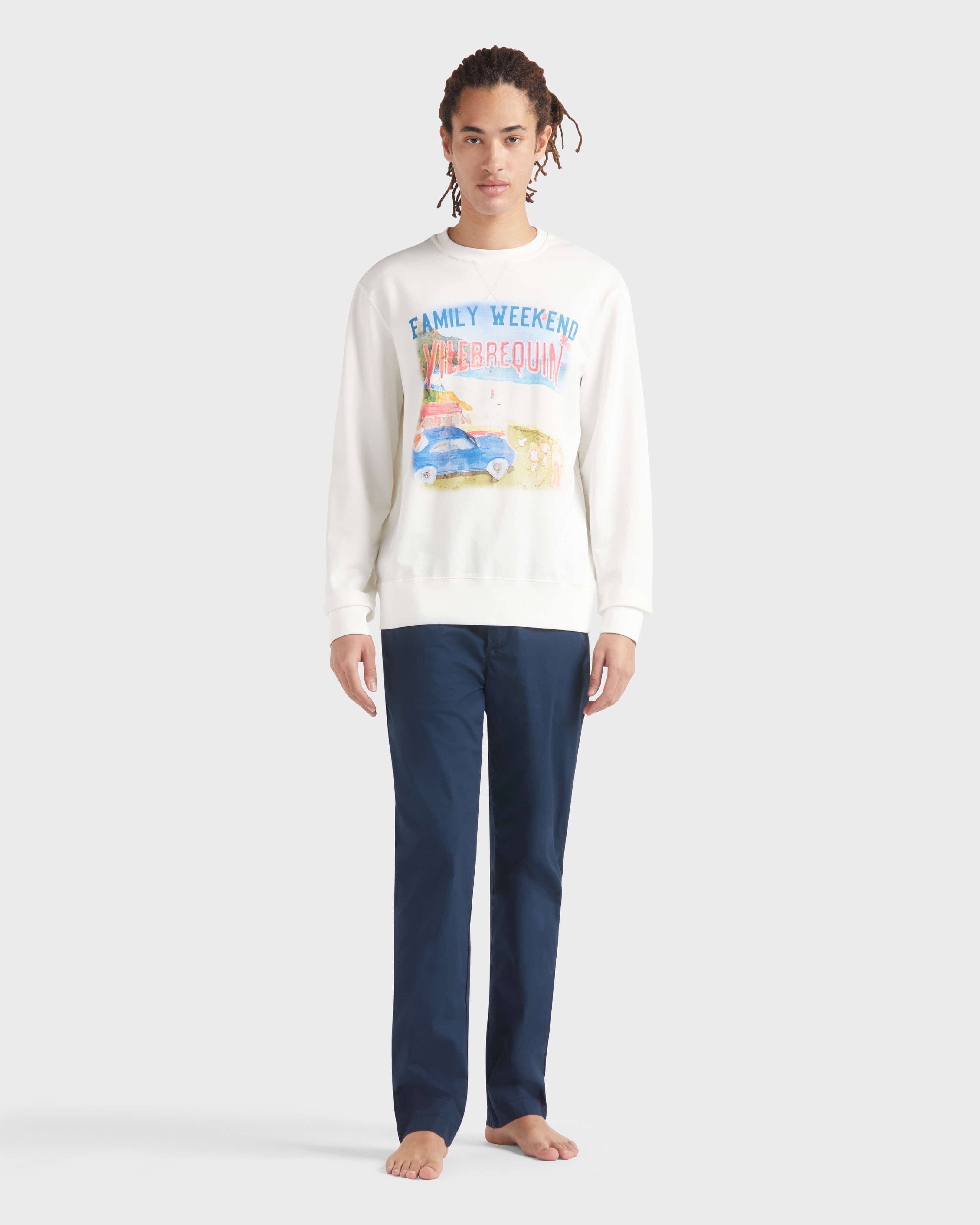 Men Cotton Crewneck Sweatshirt Family Week-end OFF WHITE frontworn view
