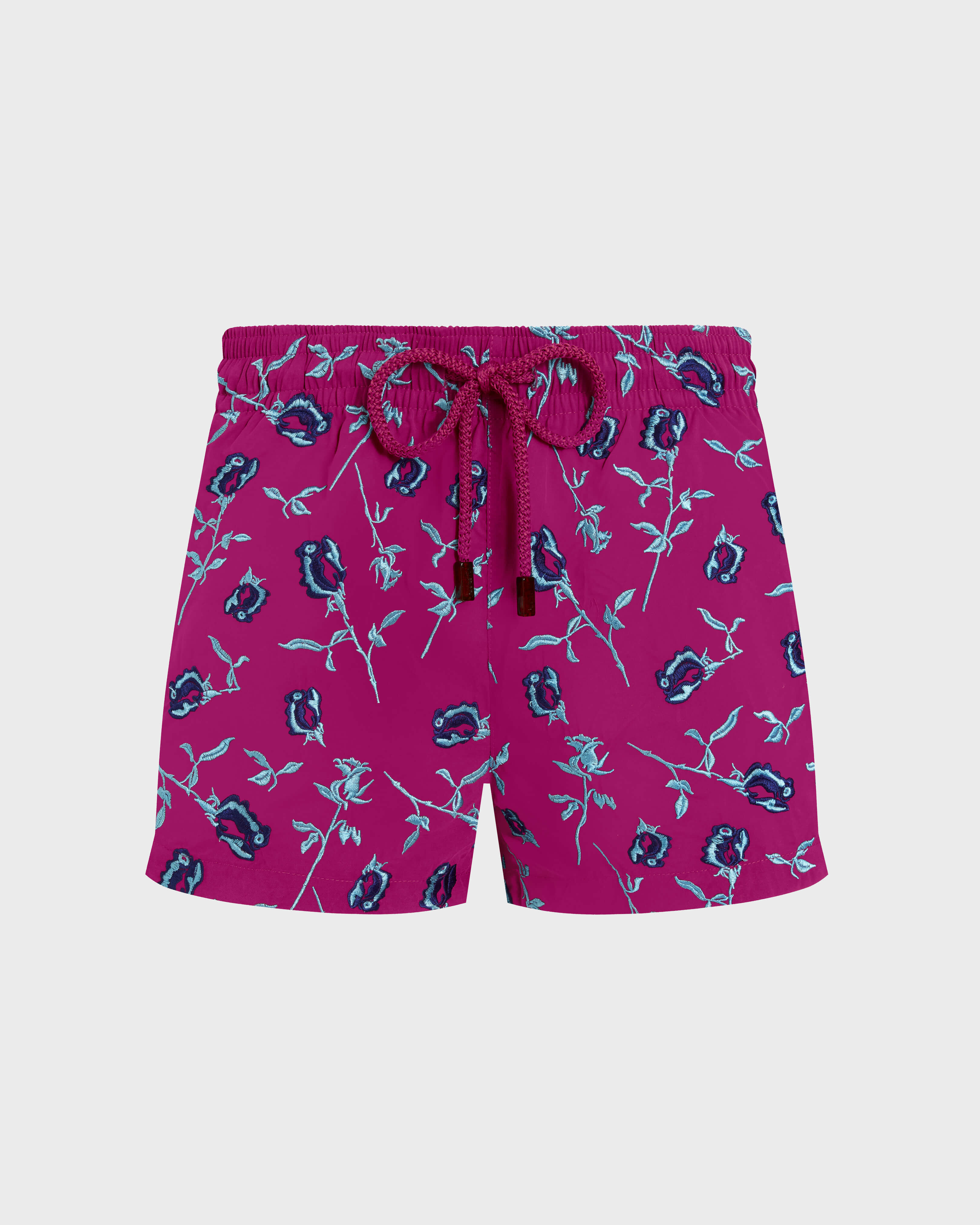 Women Embroidered Roses Swim Shorts - Limited Edition CRIMSON PURPLE front view