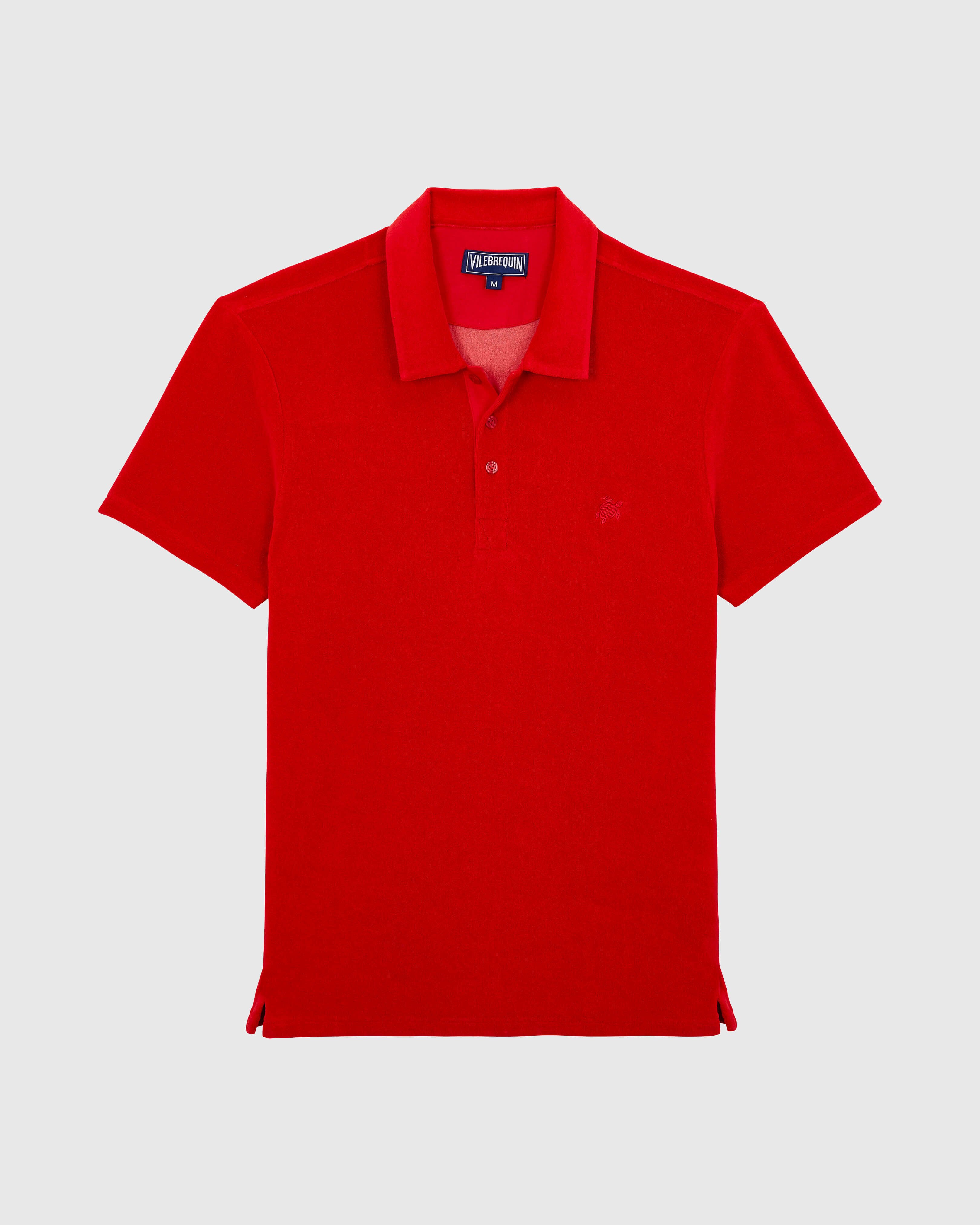 Men Terry Polo Shirt Solid LIPSTICK front view
