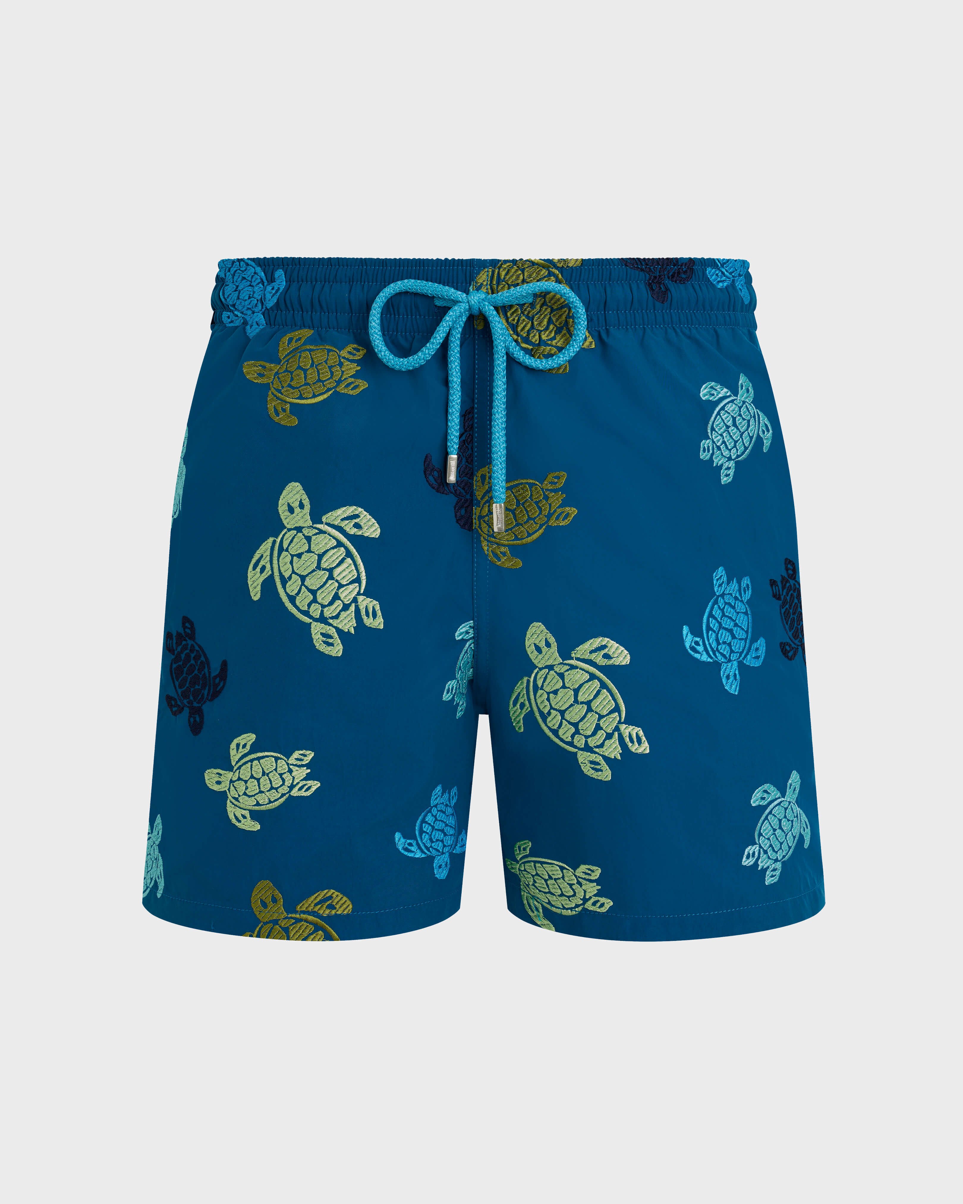 Men Swim Shorts Embroidered Tortue Multicolore - Limited Edition PEACOCK front view