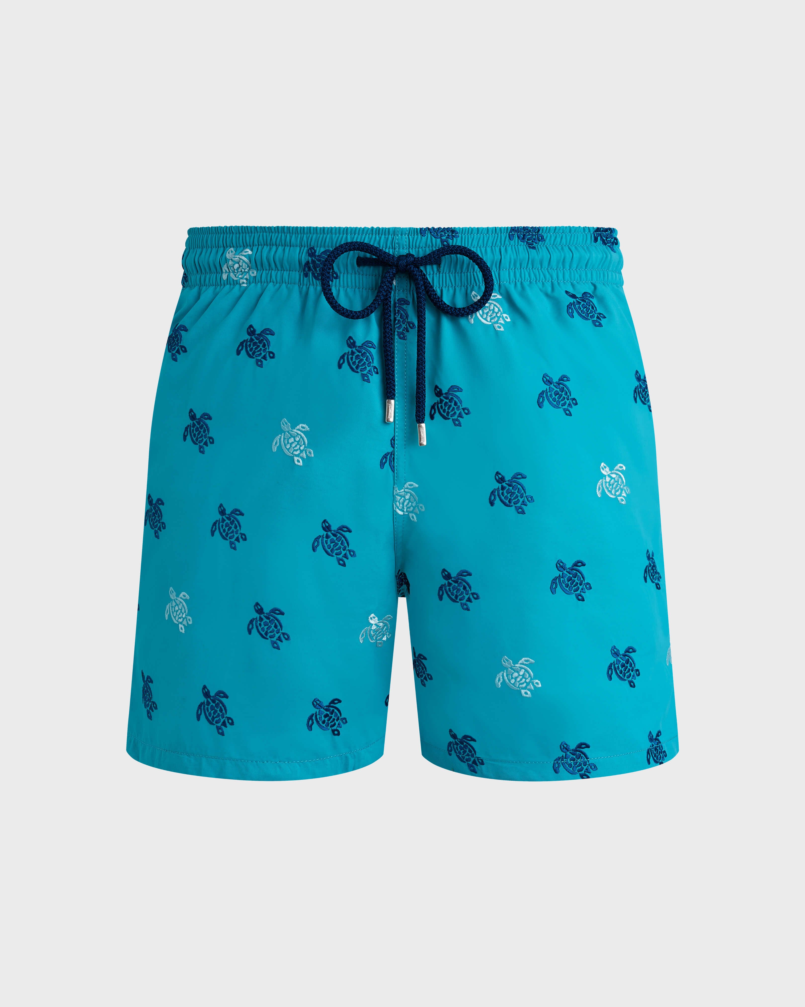 Men Swim Trunks Embroidered Micro Ronde des Tortues Diagonale - Limited Edition DISCO GREEN front view