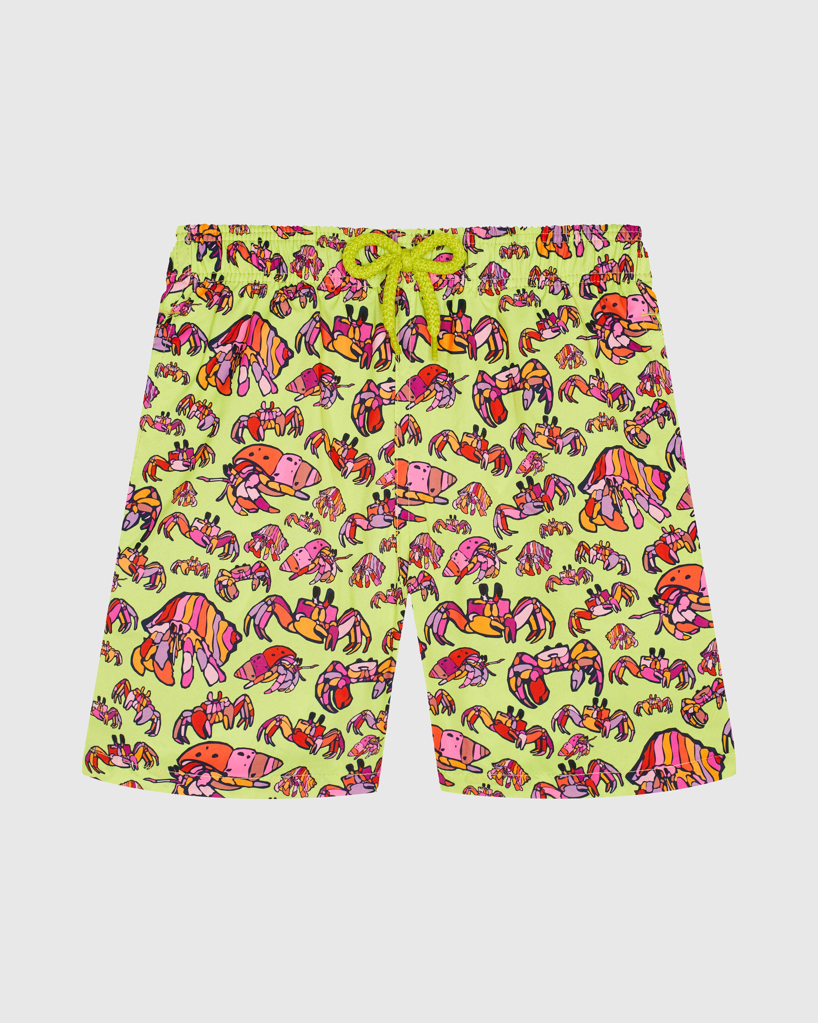 Boys Ultra-light and packable Swim Shorts Hermit Crabs CHARTREUSE front view