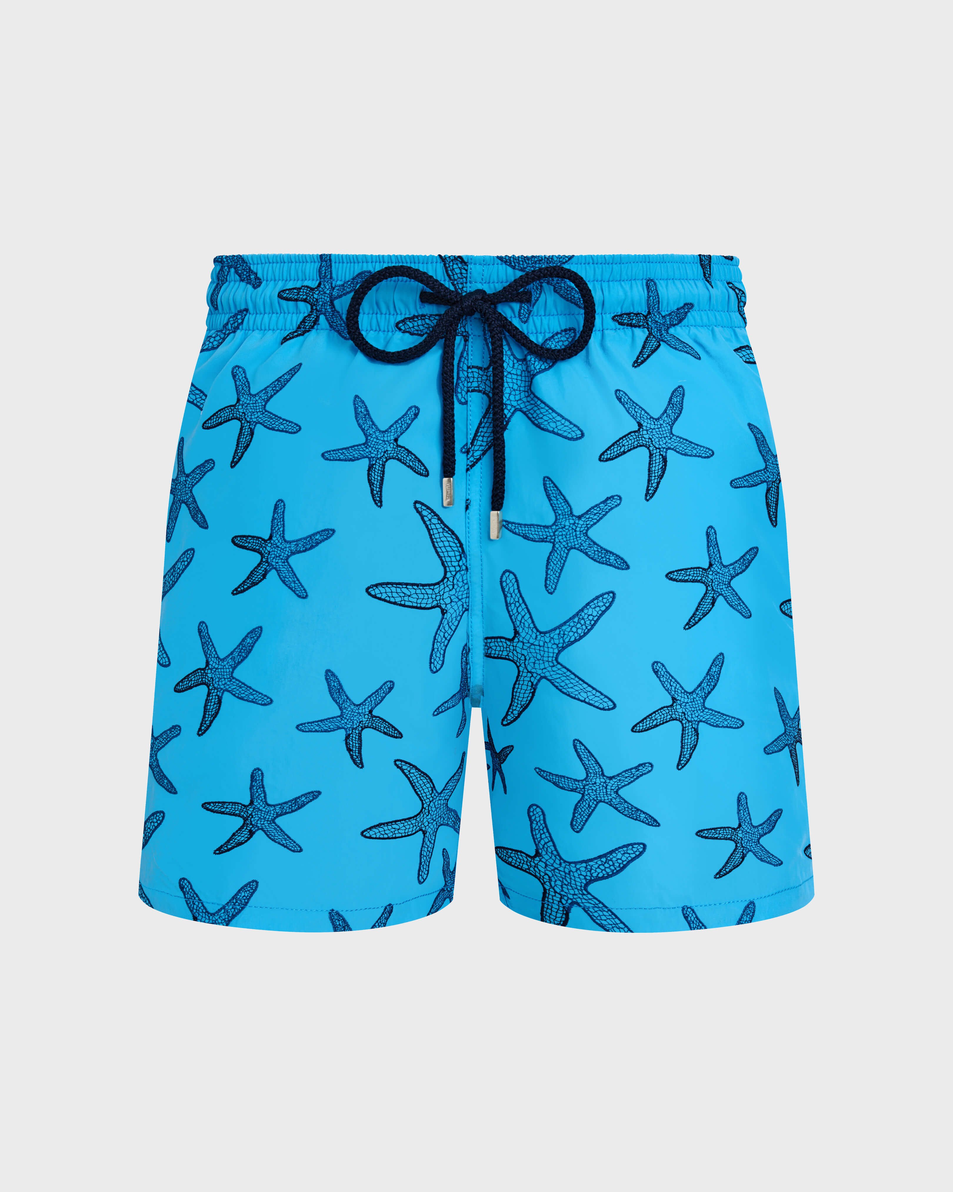 Men Swim Shorts Embroidered Starlettes- Limited Edition BLUE TOPAZ front view