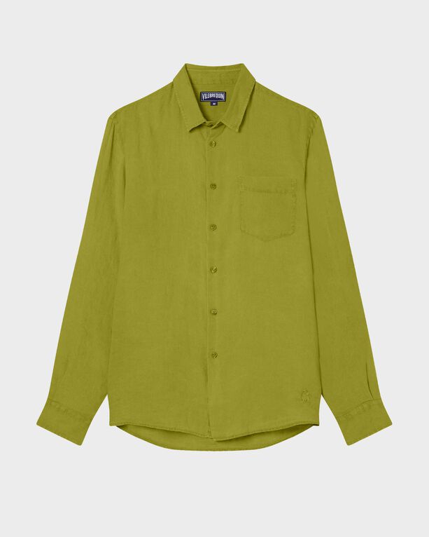 Vilebrequin - Men Linen Shirt Solid - Shirt - Caroubis - Green - Size XXXL