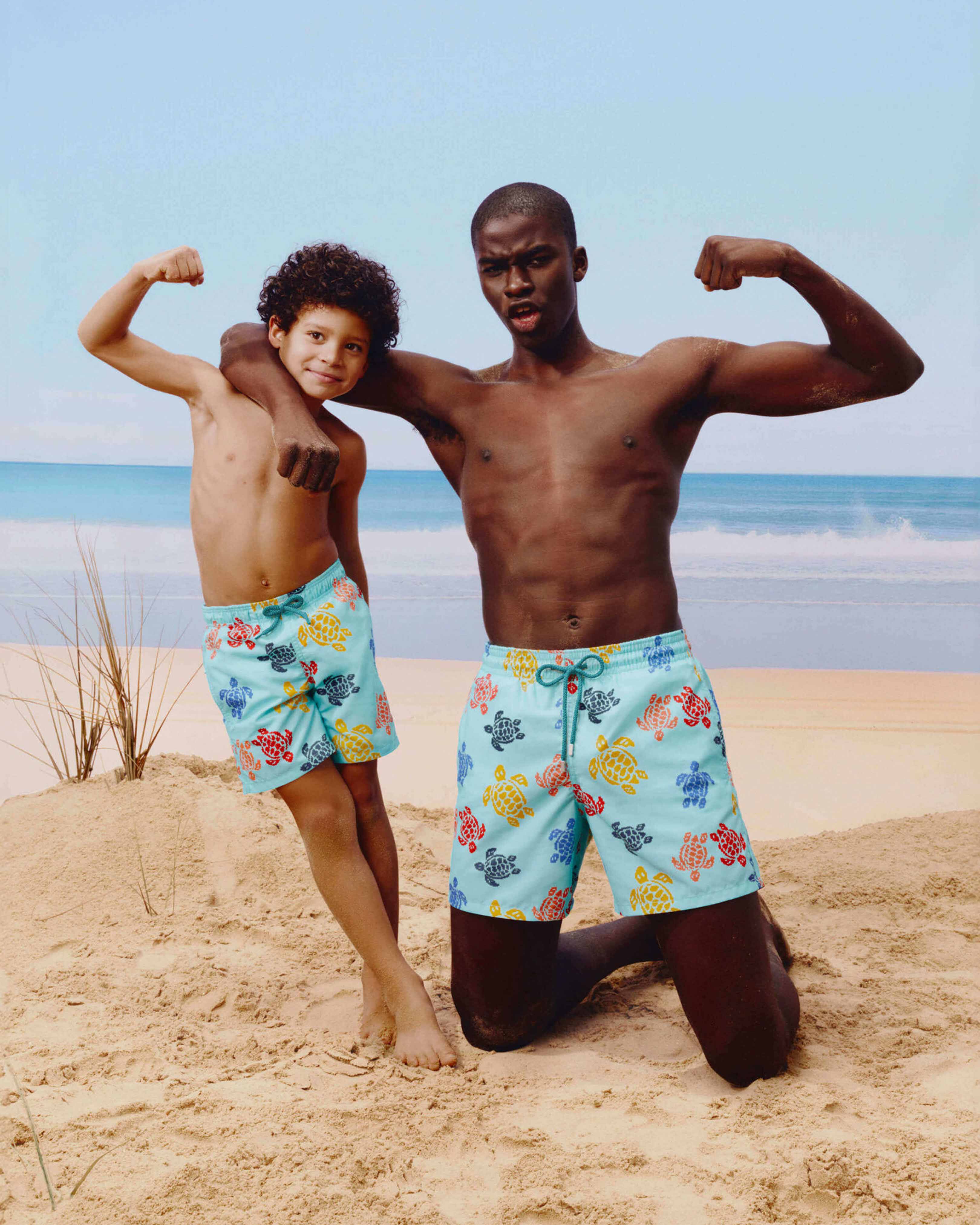 Men Swim Shorts Ronde des Tortues Tricot - Vilebrequin x Falke LAZULII BLUE supp2 view