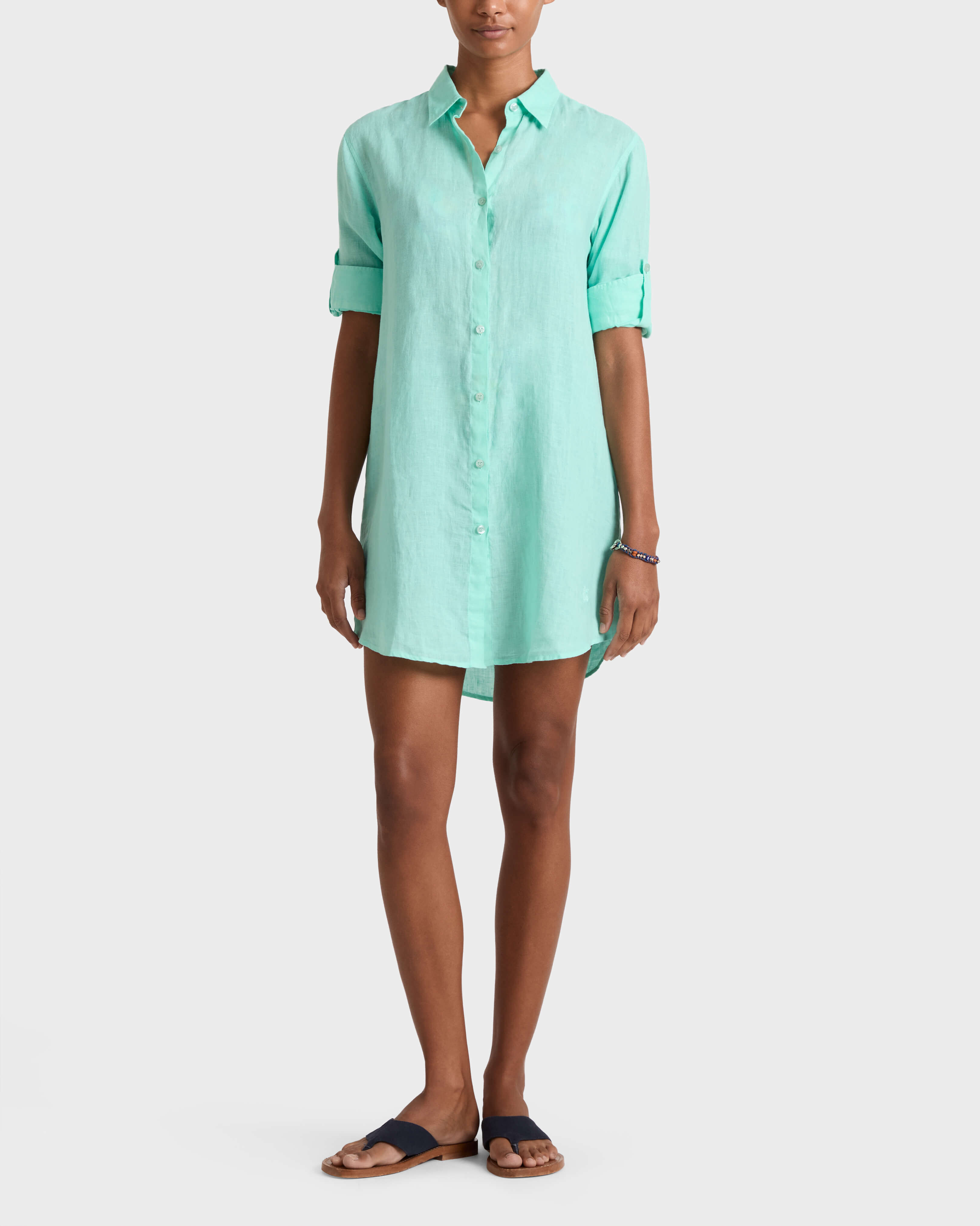 Women Linen Shirt Dress Solid CARIBBEAN supp1 view