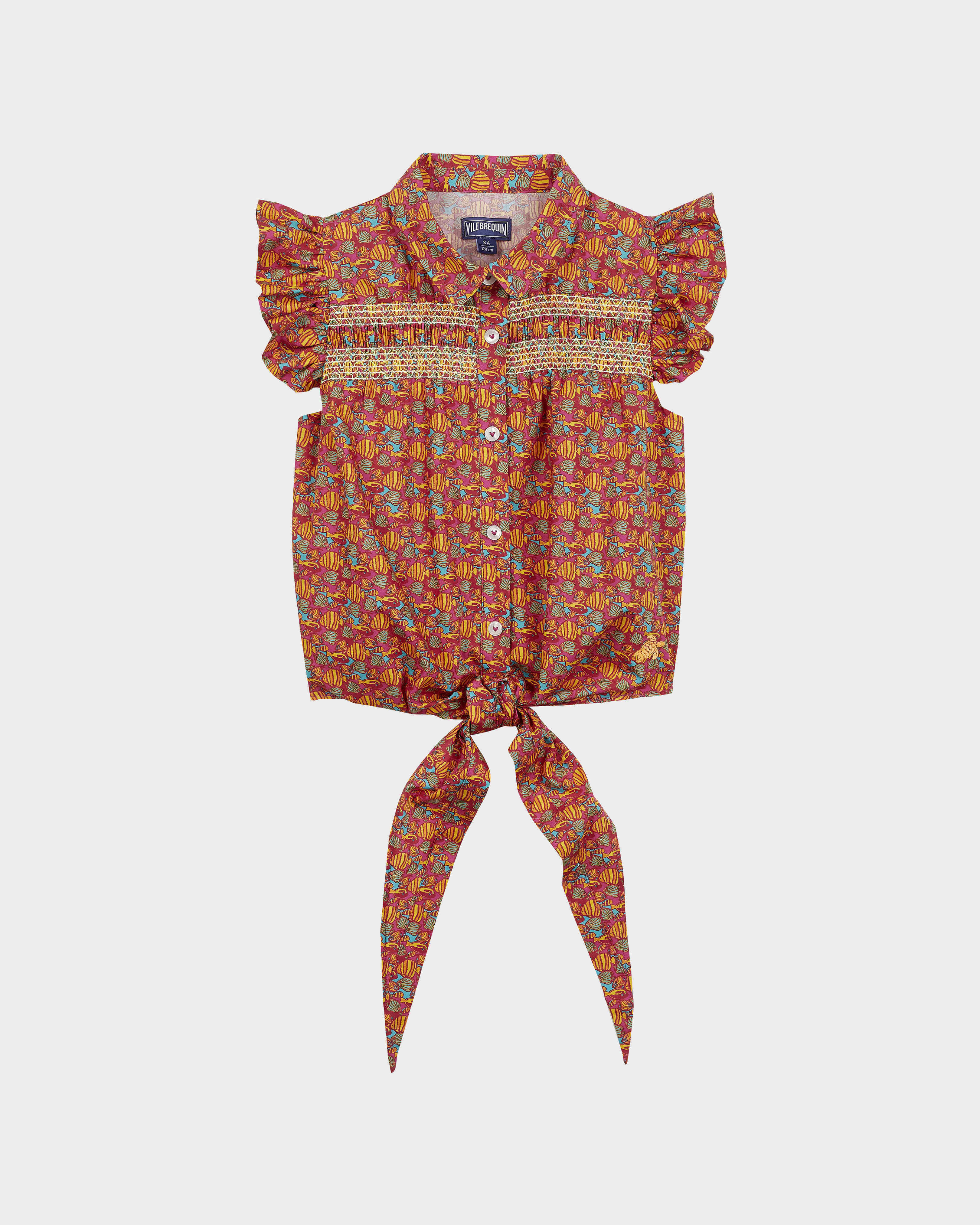 Girls Organic Cotton Shirt Fishy Vibes BOUGAINVILLEA front view