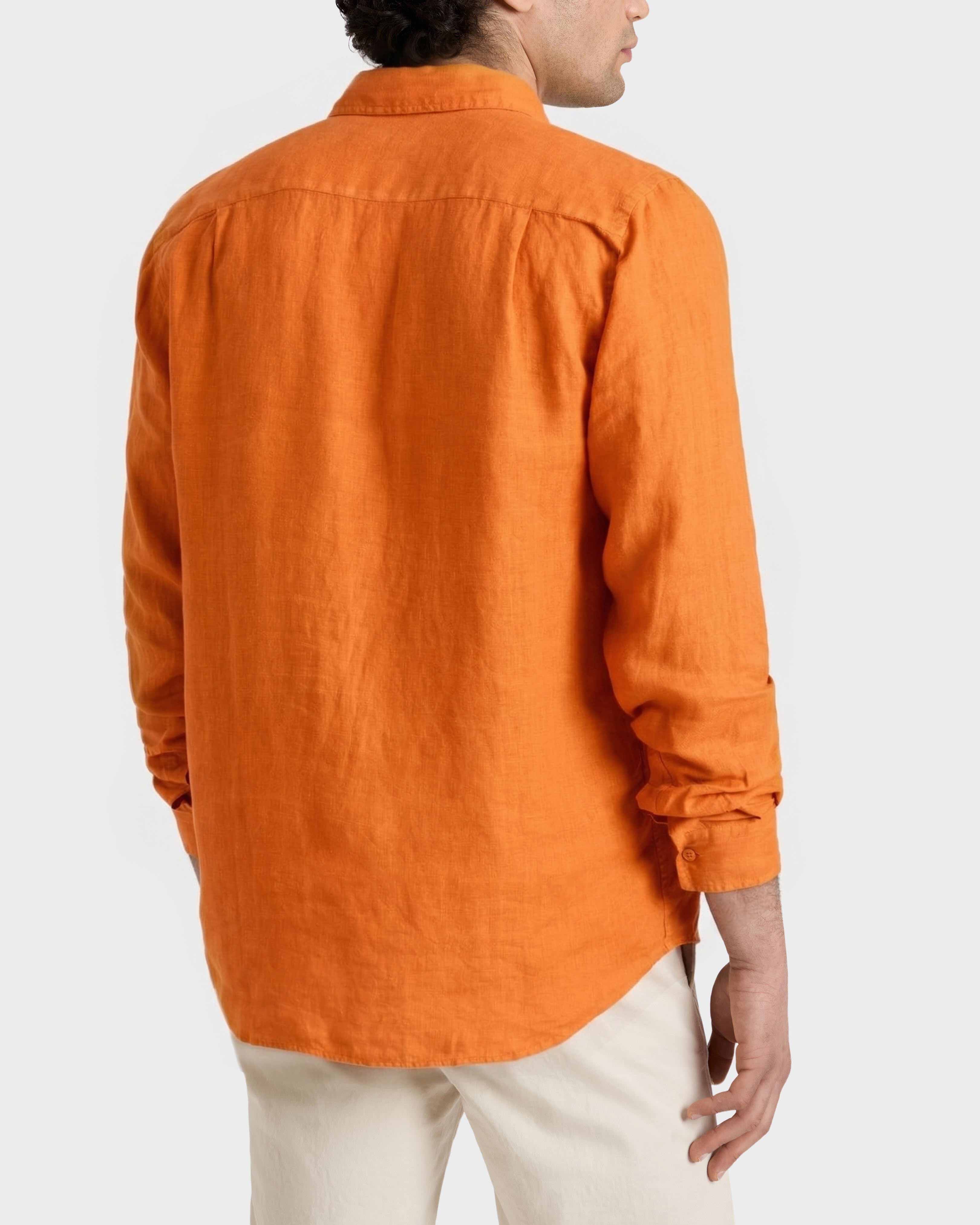 Einfarbiges Hemd aus Leinen für Herren APRICOT backworn view