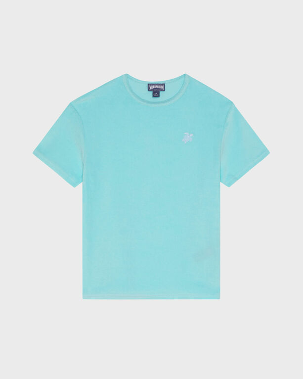 Vilebrequin Kids Terry T-shirt Embroidered Turtle In Blue