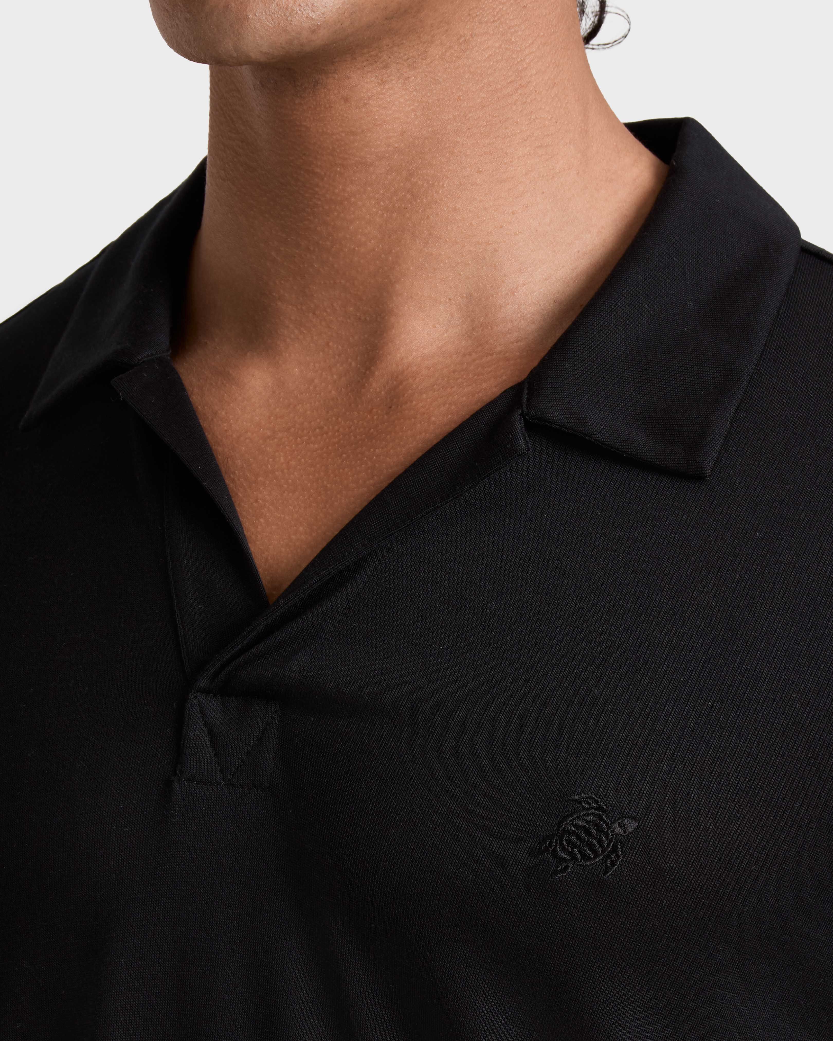Men Tencel Polo Shirt Solid BLACK supp1 view