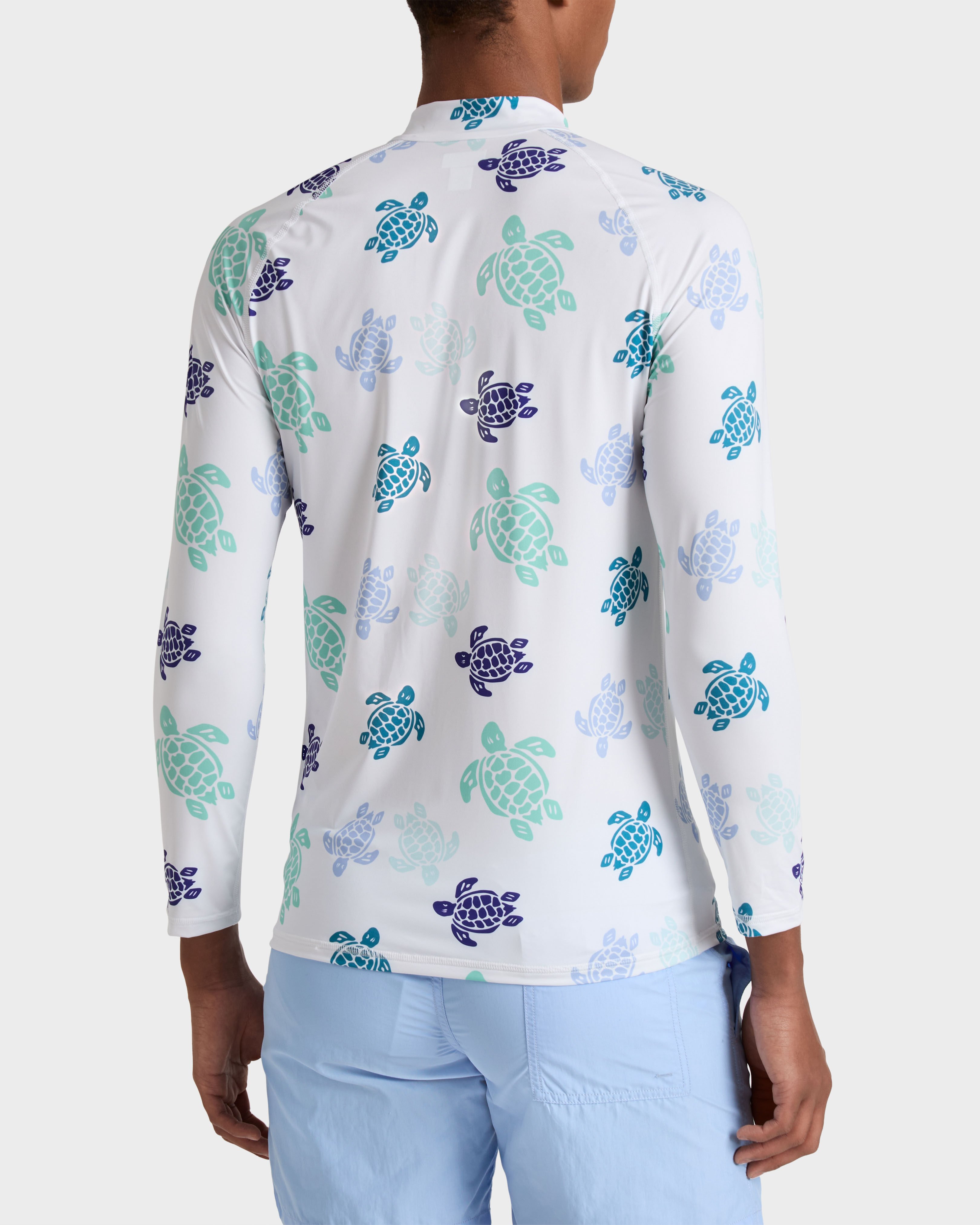 Langärmeliger Tortues Multicolores Rashguard mit Reißverschluss für Herren WEISS backworn view