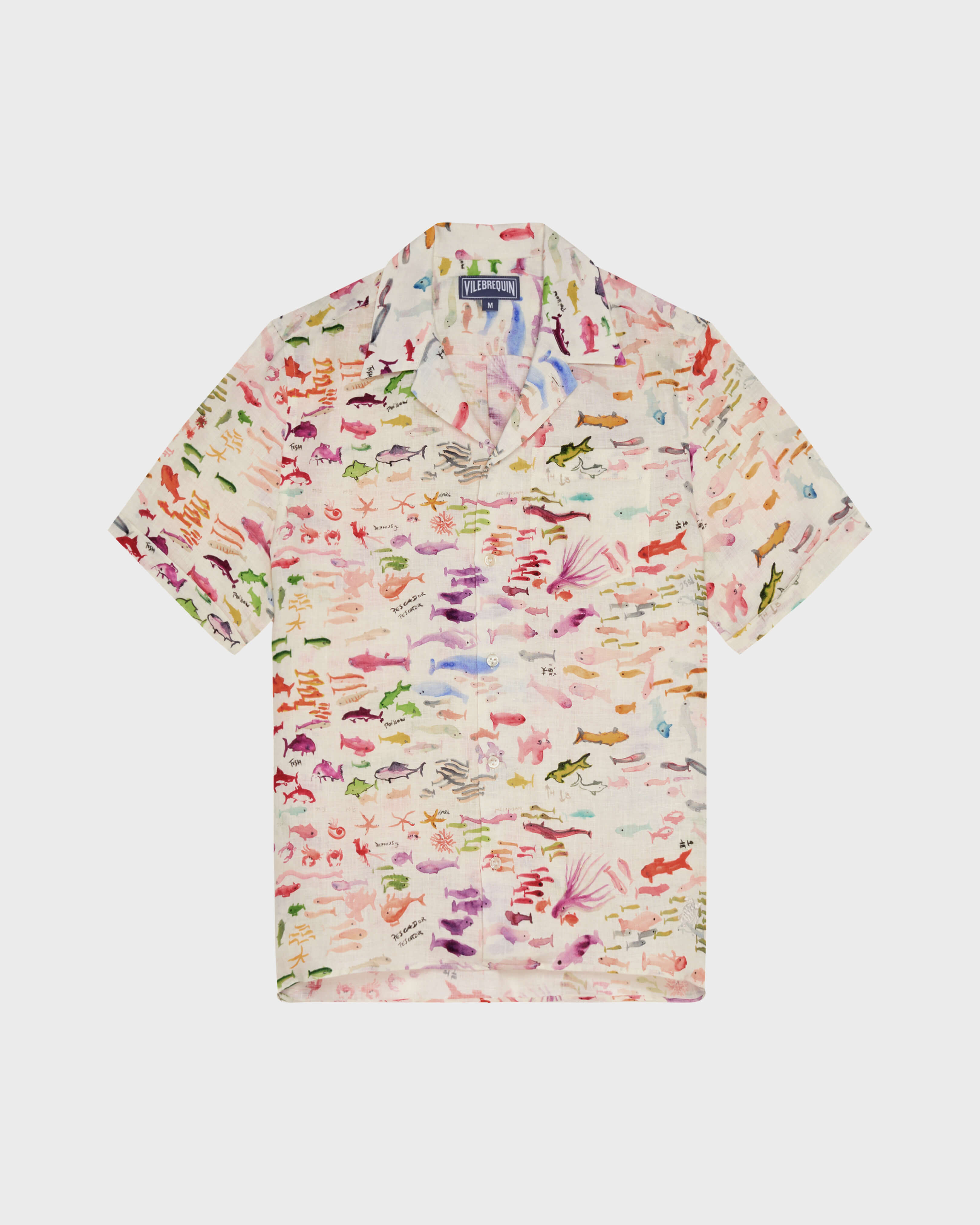 Men Linen Bowling Shirt Pescador - VBQ x Fabrice Hyber PAPIER front view