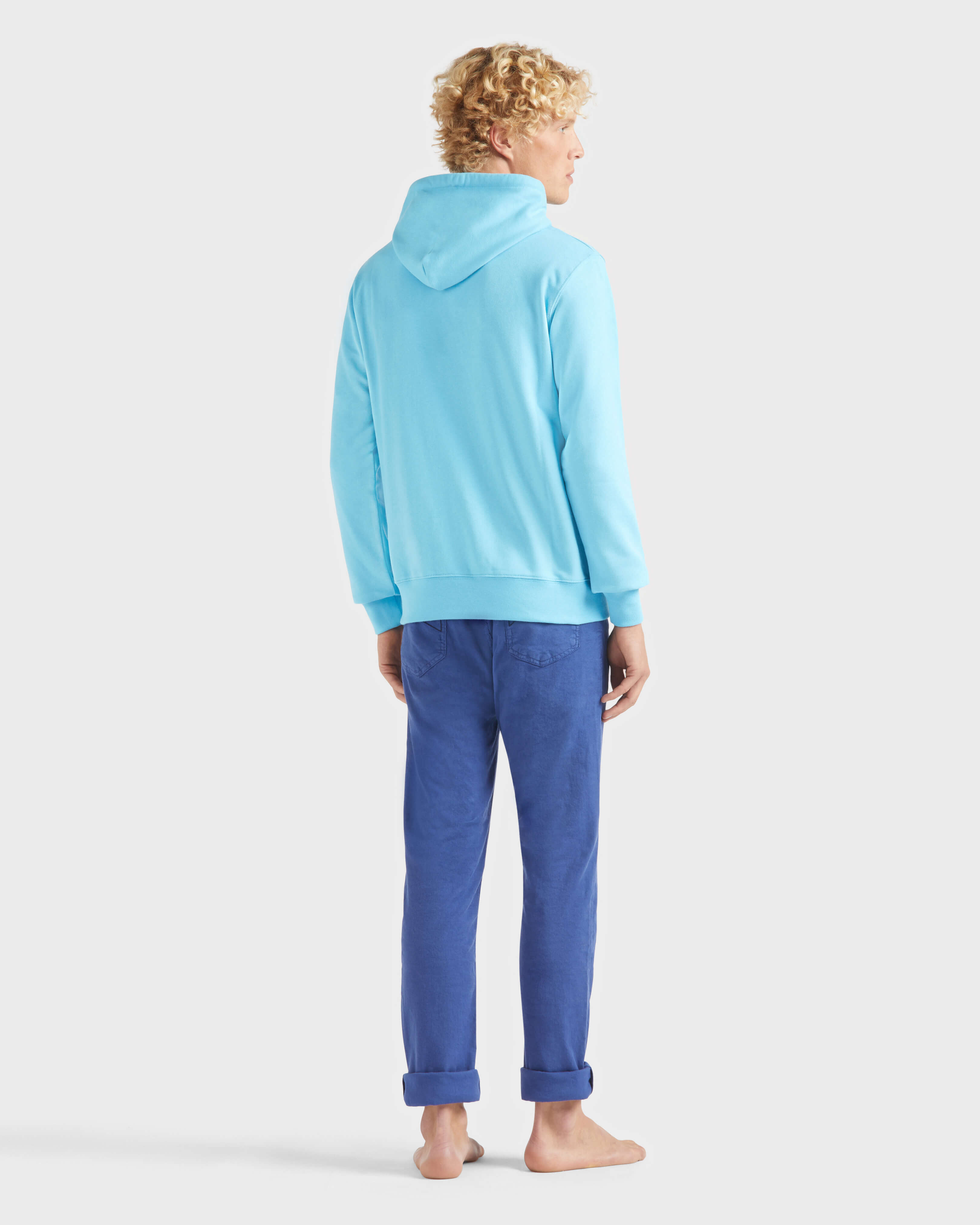 Sudadera con capucha de algodón de color liso para hombre SANTORINI backworn view