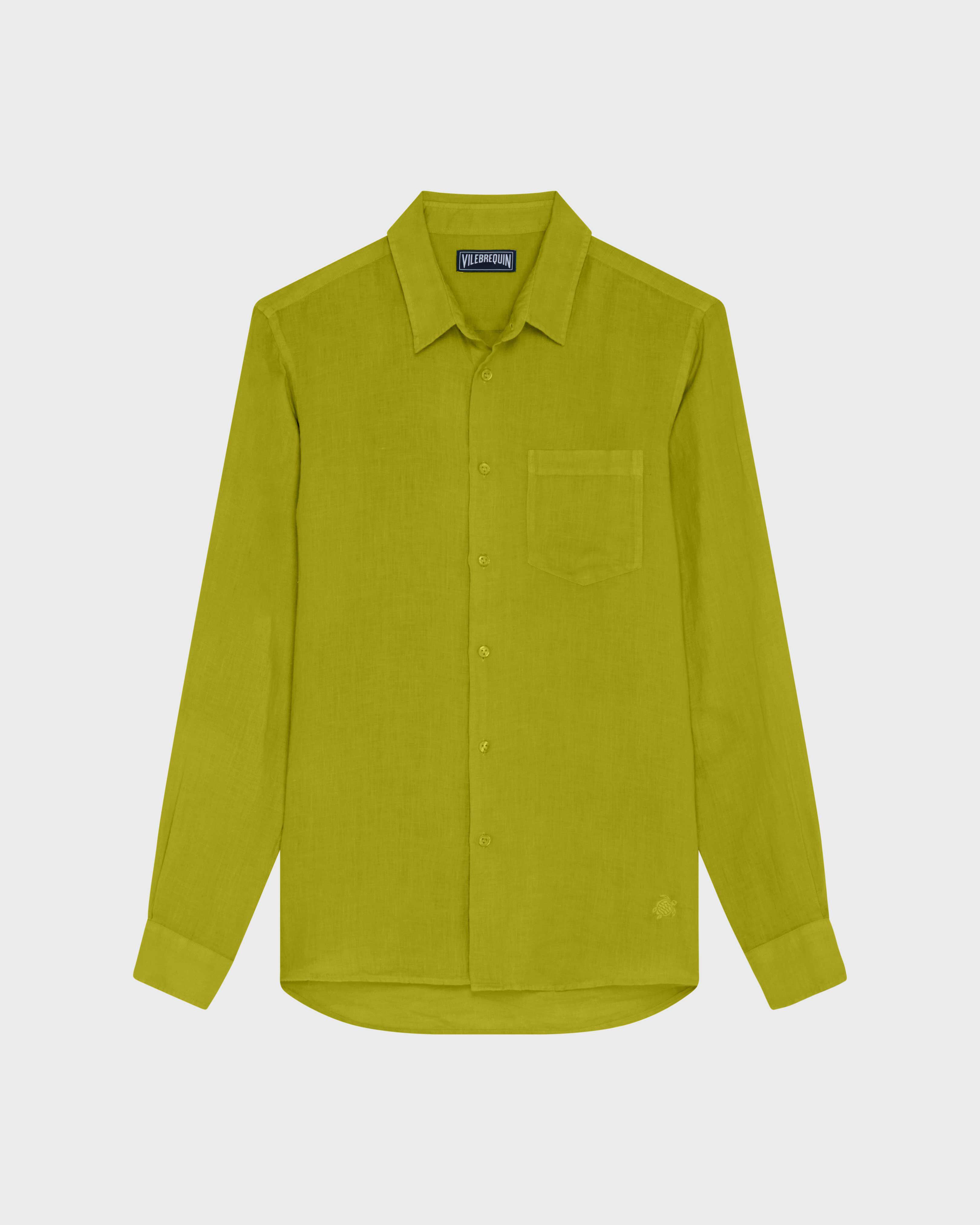 Camicia uomo in lino tinta unita VERDE PALLIDO front view