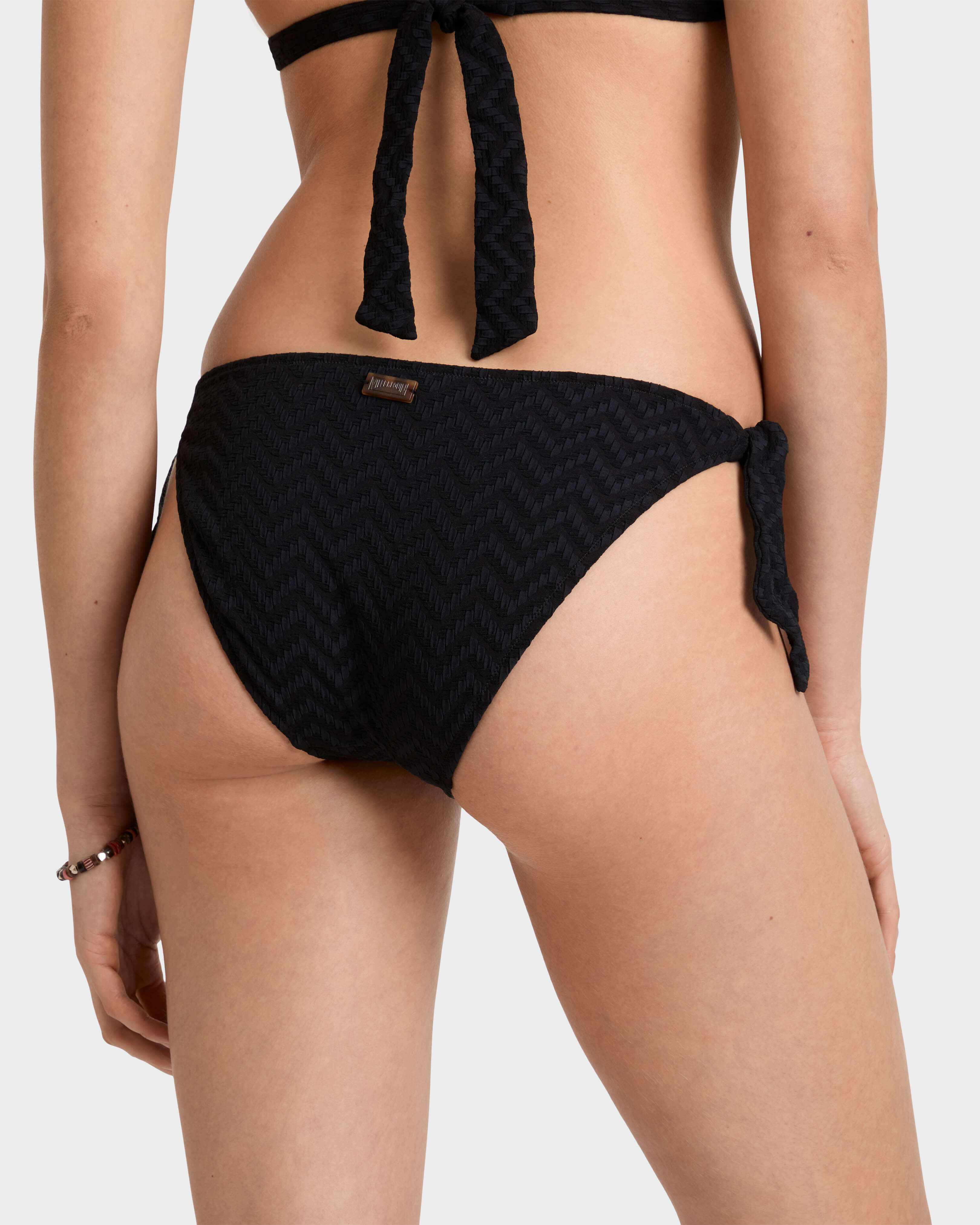 Women Bikini Bottom Mini Brief Jacquard Chevron BLACK backworn view