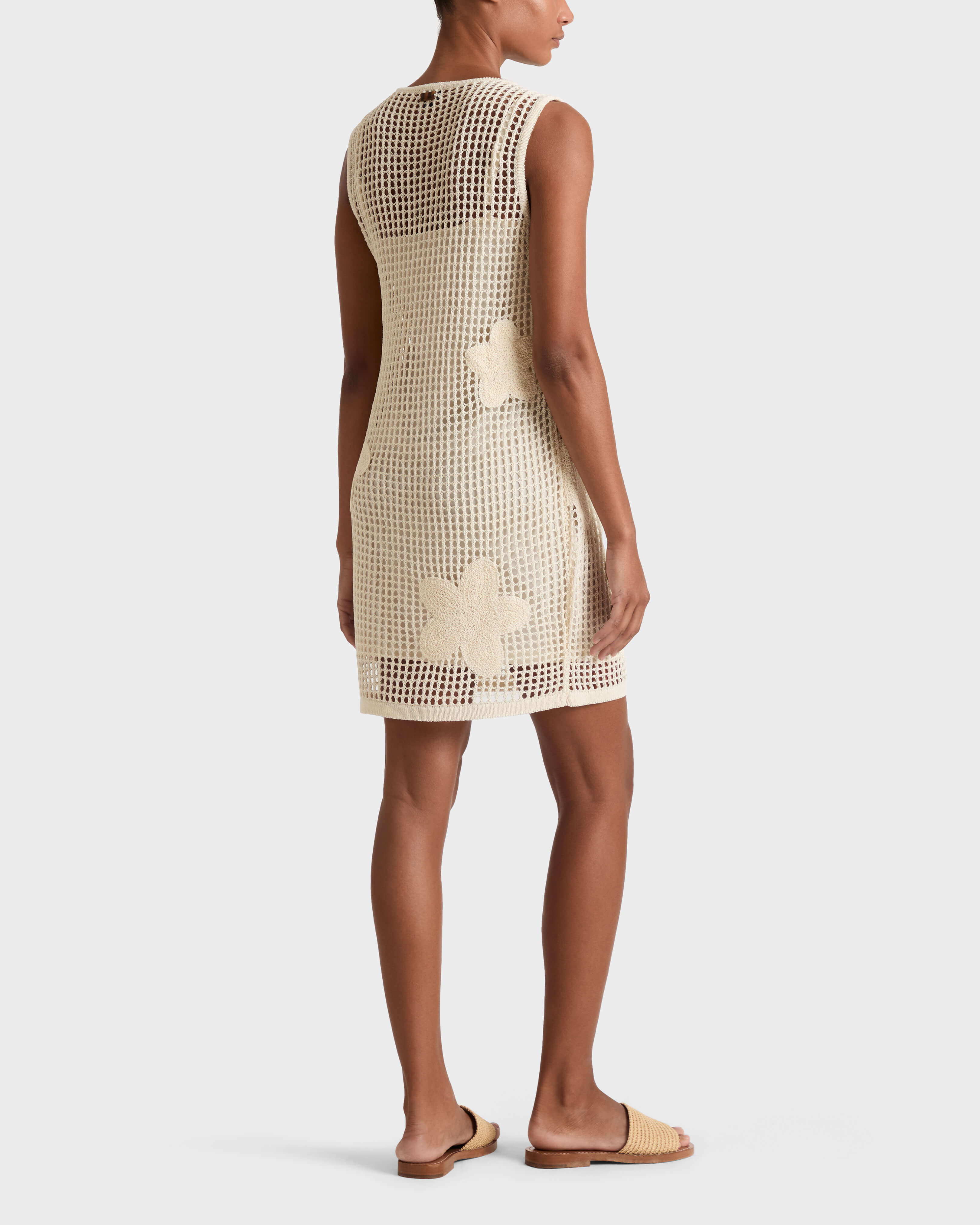 Vestido de playa de crochet para mujer BLANCO TIZA backworn view