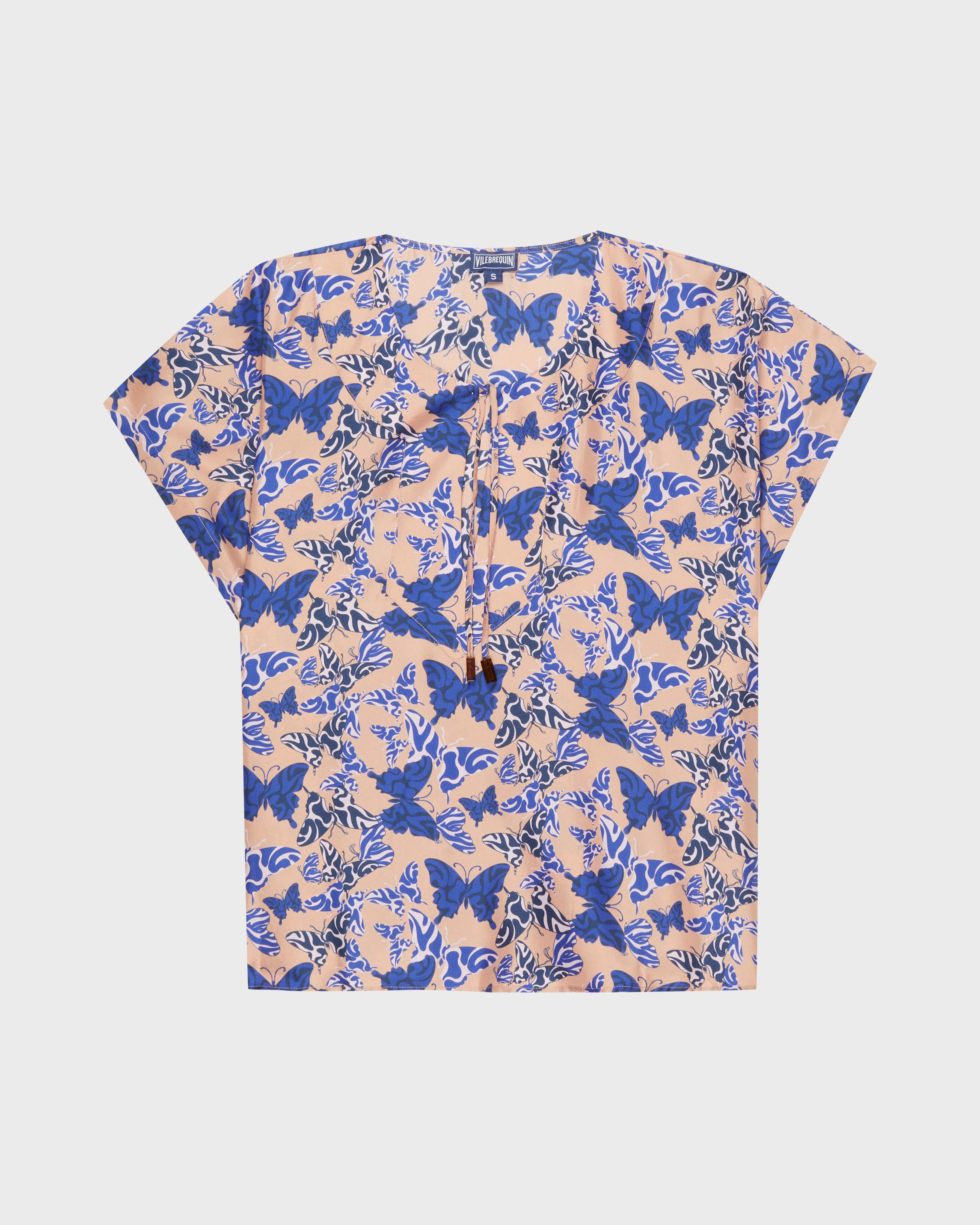 Women Silk Shirt Disco Disco Butterflly BLUSH front view