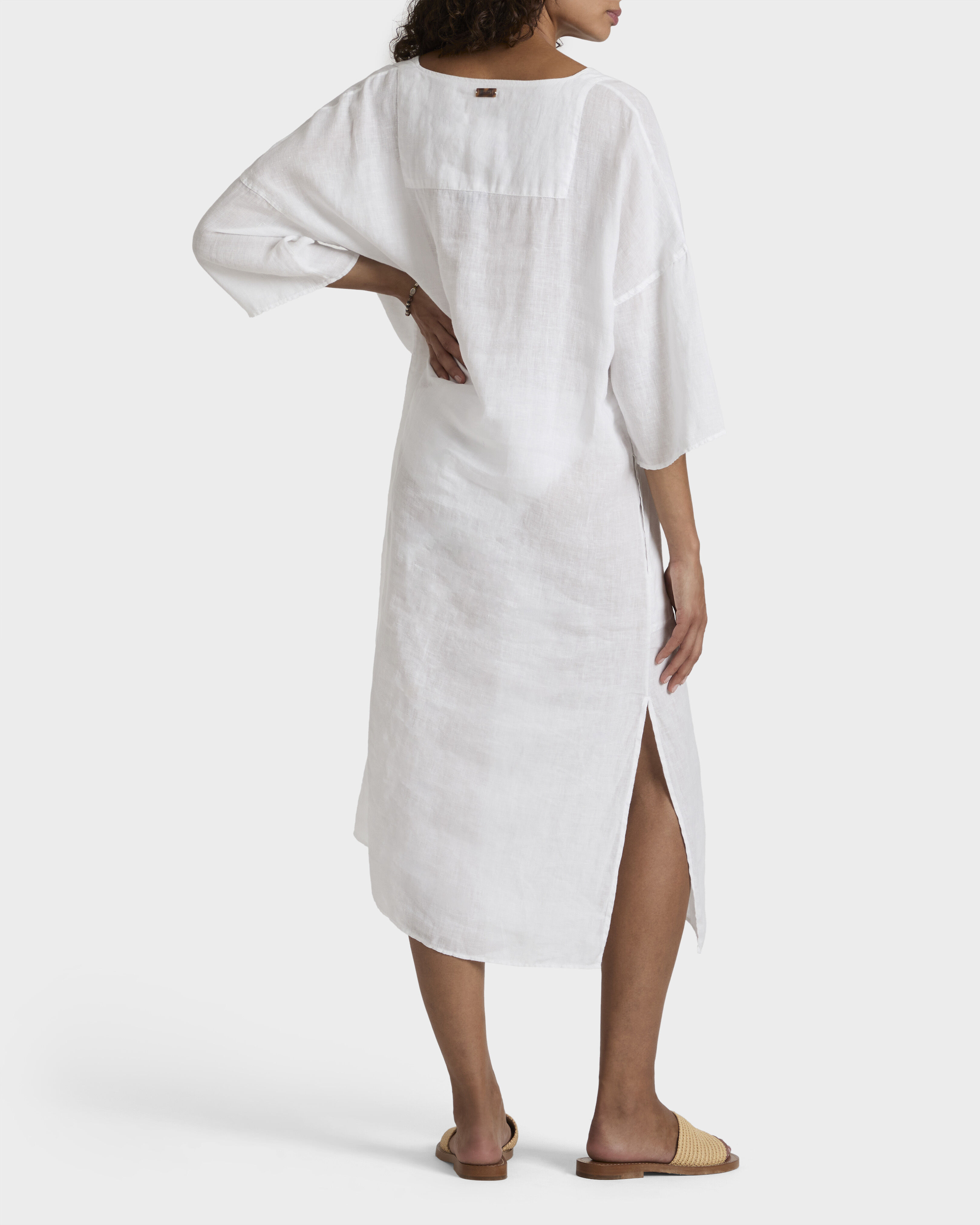 Women Linen Kaftan Solid WHITE backworn view